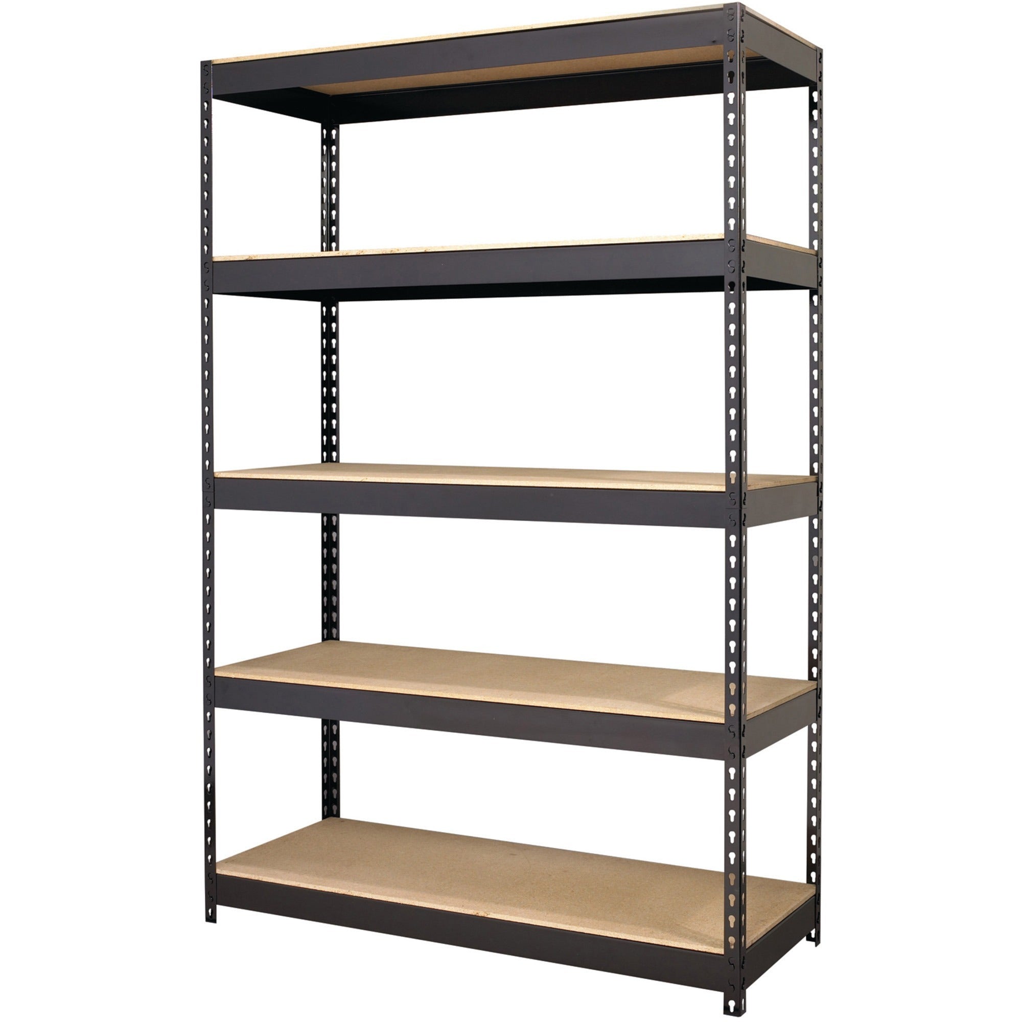 Lorell Fortress Riveted Shelving - 5 Compartment(s) - 5 Shelf(ves) - 72" Height x 48" Width x 18" Depth - Heavy Duty, Rust Resistant - 28% Recycled - Powder Coated - Black - Steel - 1 Each -