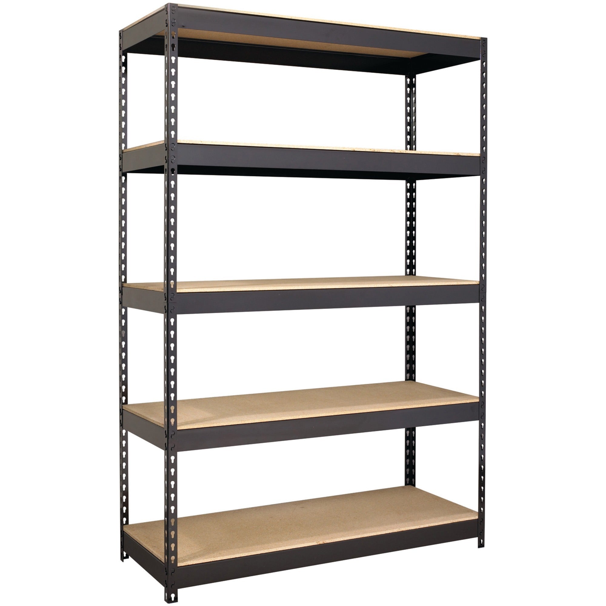 Lorell Fortress Riveted Shelving - 5 Compartment(s) - 5 Shelf(ves) - 72" Height x 48" Width x 18" Depth - Heavy Duty, Rust Resistant - 28% Recycled - Powder Coated - Black - Steel - 1 Each -