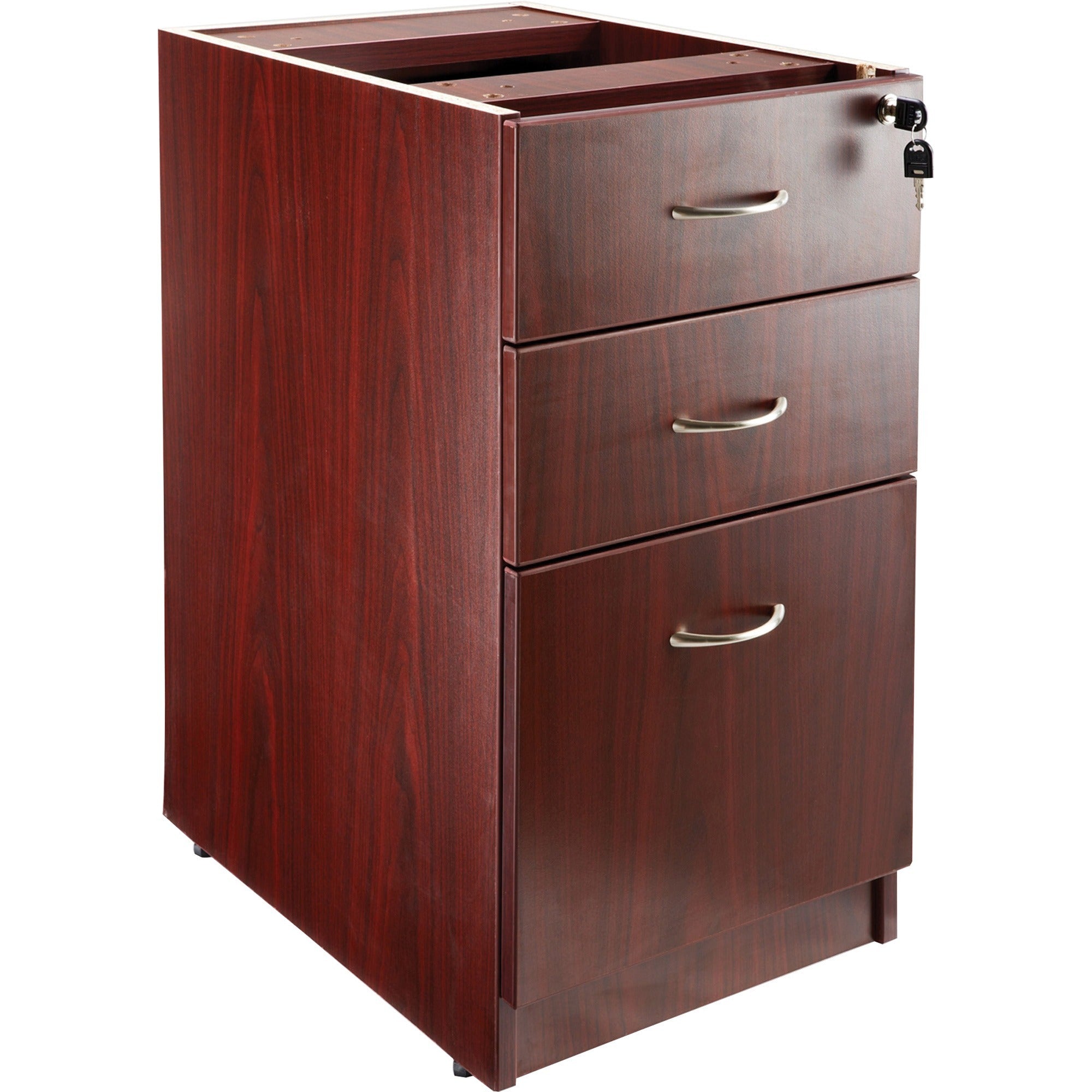 Lorell Essentials Box/Box/File Fixed File Cabinet - 15.5" x 21.9"28.5" - Box, File Drawer(s) - Single Pedestal - Finish: Mahogany, Laminate -