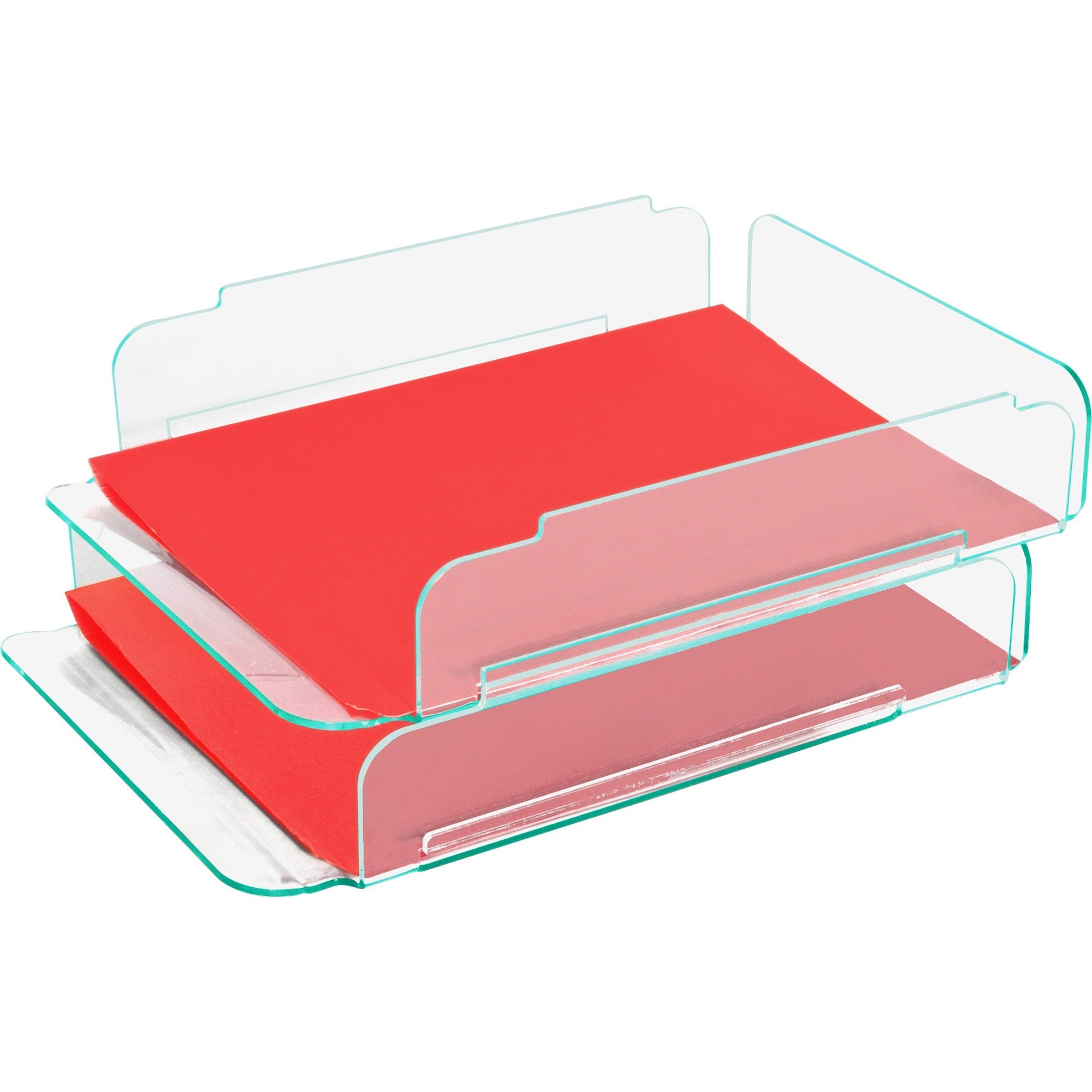 Lorell Stacking Document Trays - Desktop - Durable, Lightweight, Non-skid, Stackable - Clear - Acrylic - 1 Each -