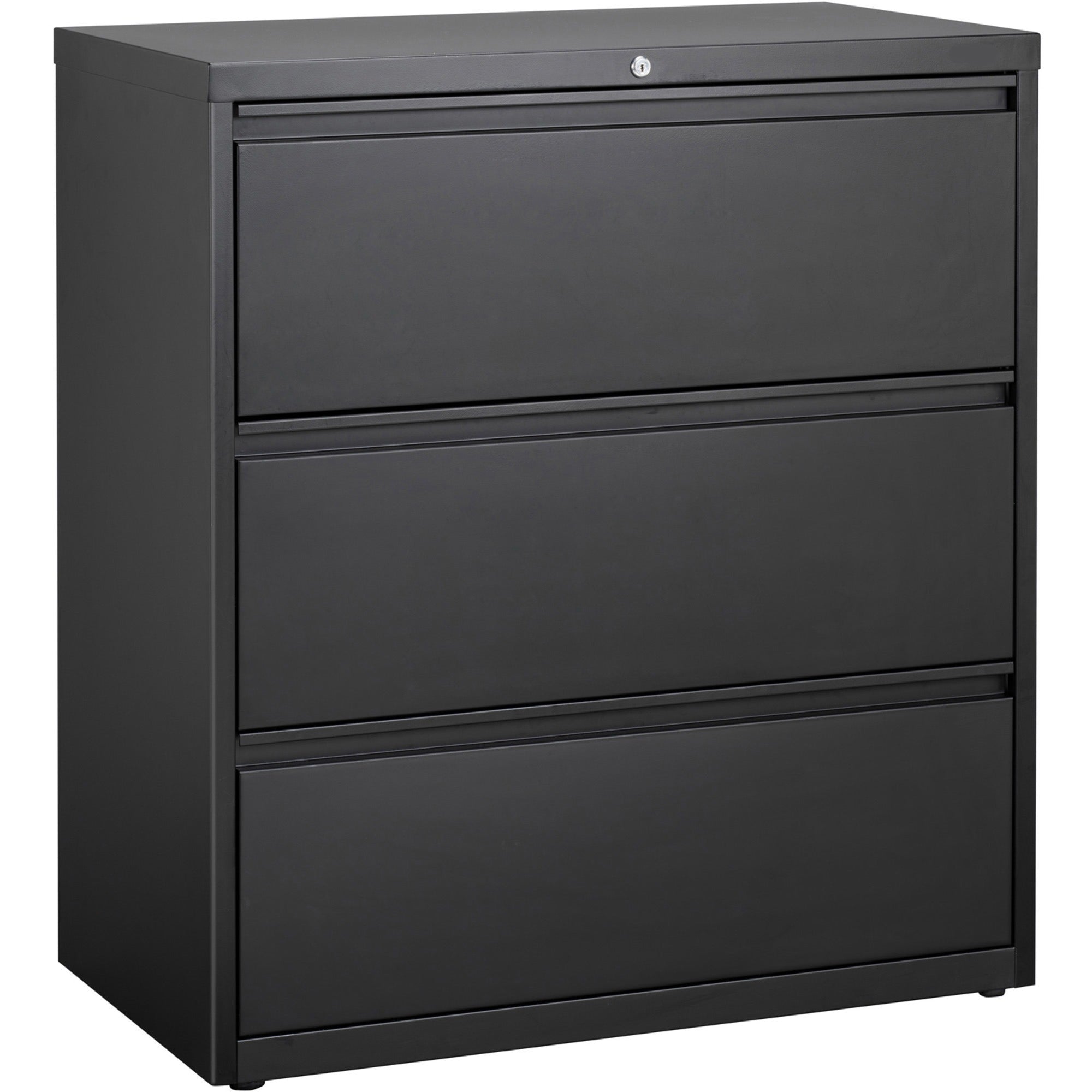 Lorell Fortress Series Lateral File - 36" x 18.6" x 40.3" - 3 x Drawer(s) for File - Letter, Legal, A4 - Lateral - Locking Drawer, Magnetic Label Holder, Ball-bearing Suspension, Leveling Glide - Black - Steel - Recycled -