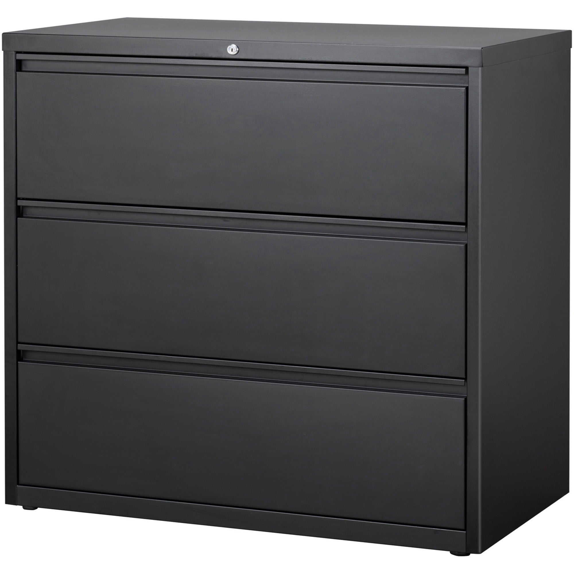 Lorell Fortress Series Lateral File - 42" x 18.6" x 40.3" - 3 x Drawer(s) for File - Letter, Legal, A4 - Lateral - Locking Drawer, Magnetic Label Holder, Ball-bearing Suspension, Leveling Glide - Black - Steel - Recycled -