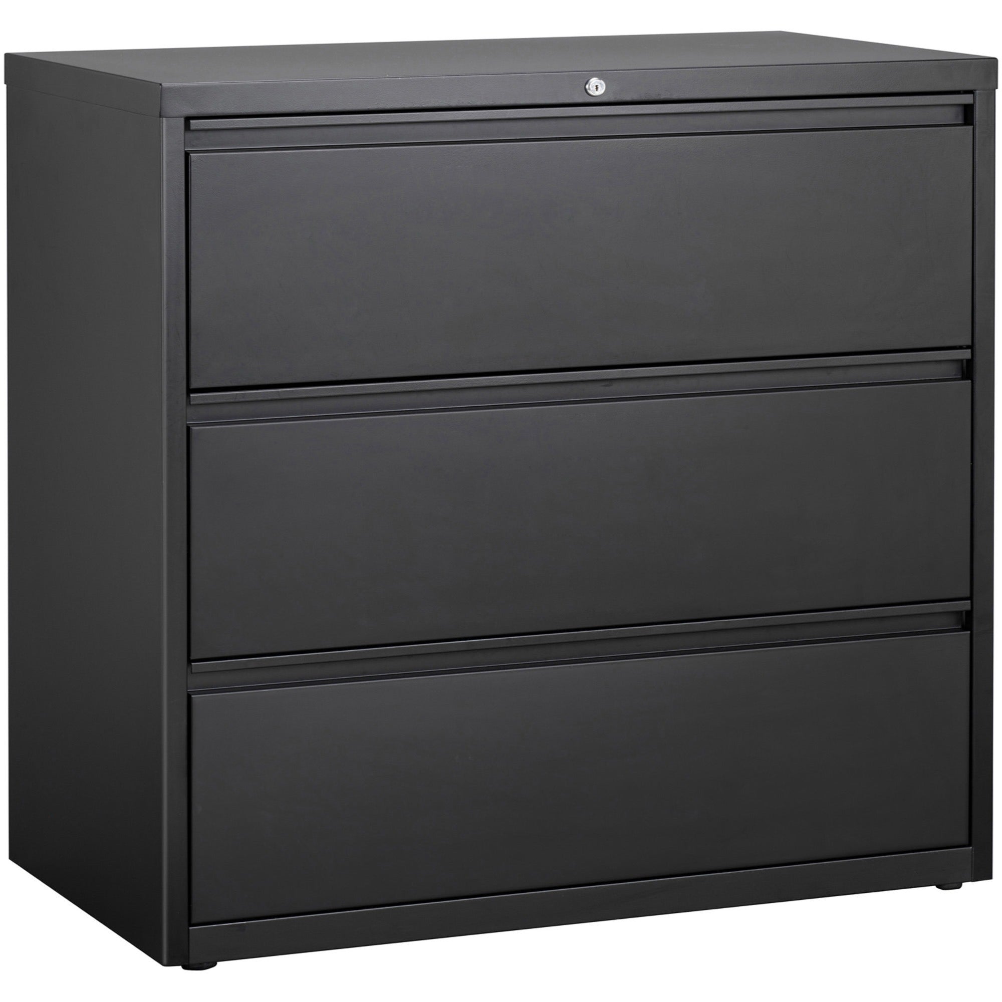 Lorell Fortress Series Lateral File - 42" x 18.6" x 40.3" - 3 x Drawer(s) for File - Letter, Legal, A4 - Lateral - Locking Drawer, Magnetic Label Holder, Ball-bearing Suspension, Leveling Glide - Black - Steel - Recycled -
