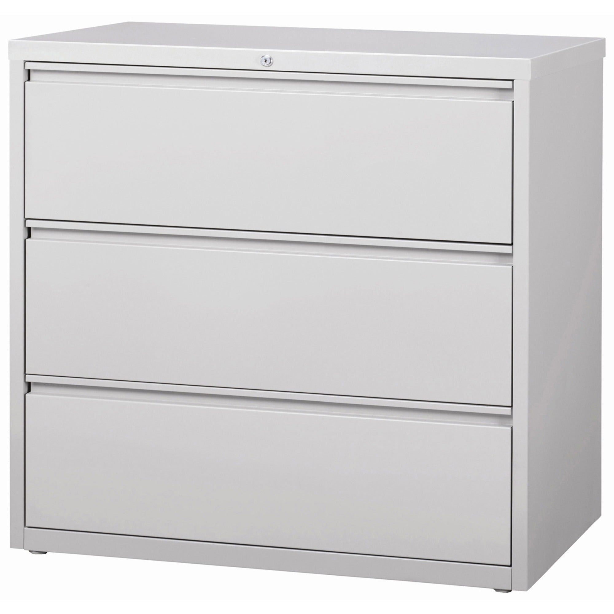 Lorell Fortress Series Lateral File - 42" x 18.6" x 40.3" - 3 x Drawer(s) for File - Letter, Legal, A4 - Lateral - Locking Drawer, Magnetic Label Holder, Ball-bearing Suspension, Leveling Glide - Light Gray - Steel - Recycled -