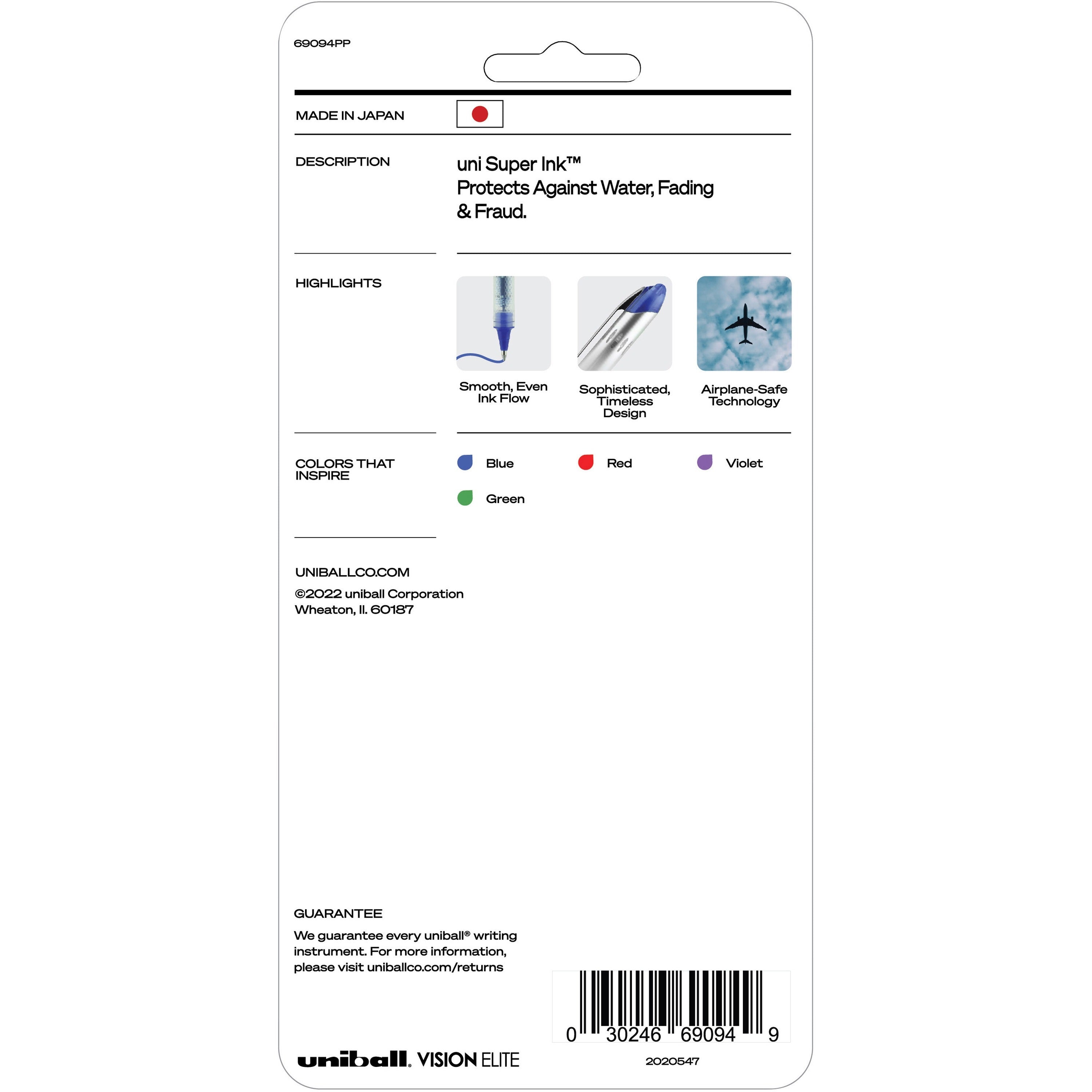 uniball-vision-elite-rollerball-pen-bold-pen-point-08-mm-pen-point-size-refillable-blue-red-green-violet-pigment-based-ink-4-pack_ubc69094pp - 2