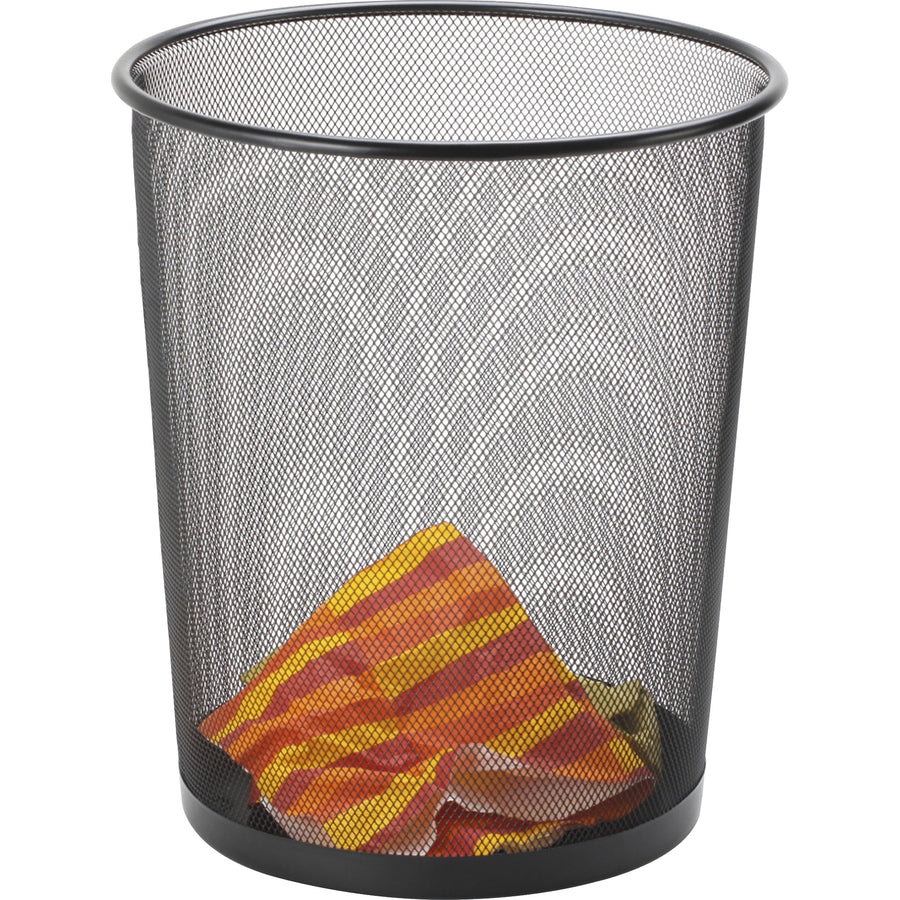 Lorell Mesh Waste Bin - 4.70 gal Capacity - Round - 14.3" Height x 12" Diameter - Steel - Black - 1 Each -