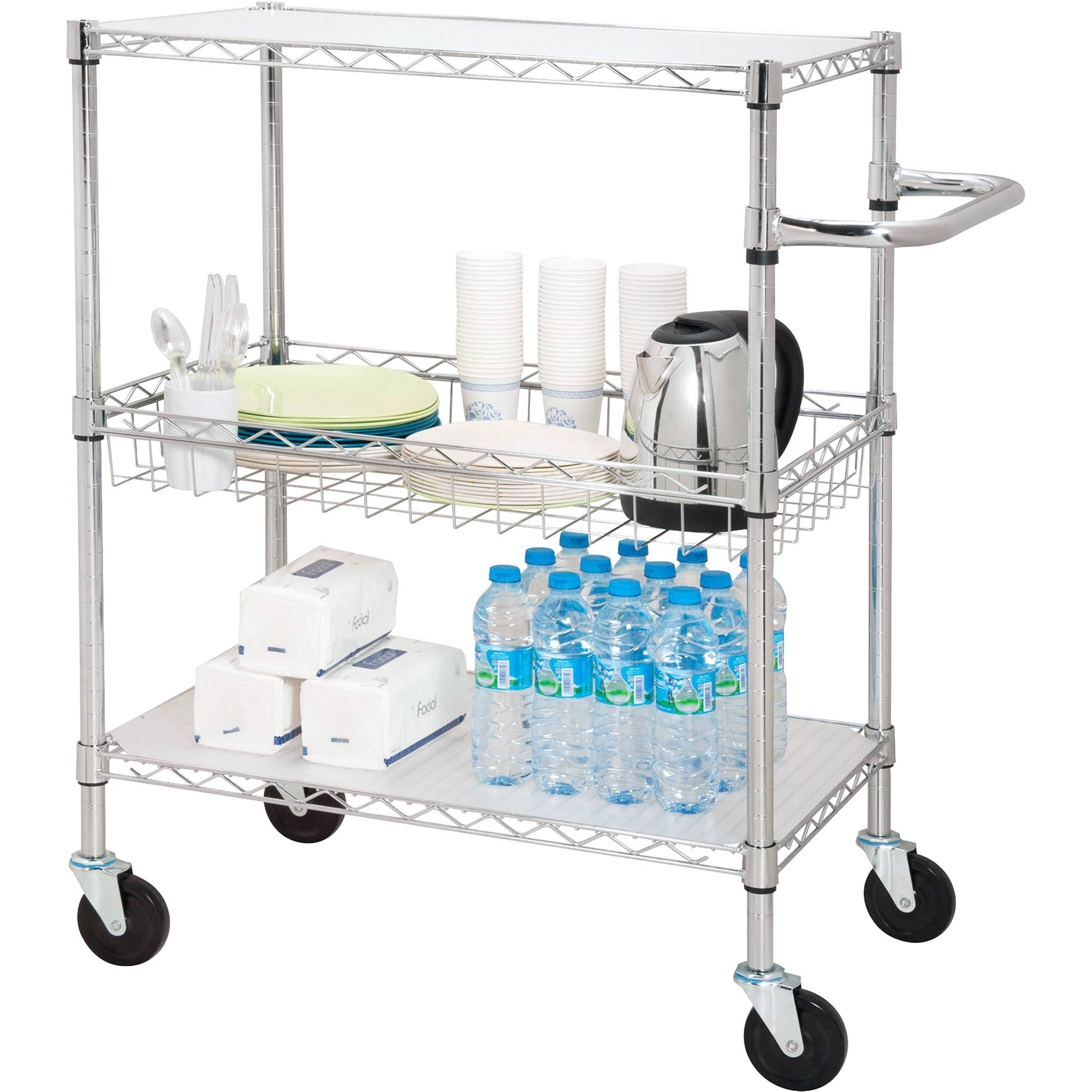 Lorell 3-Tier Rolling Cart - 99 lb Capacity - 4 Casters - Steel - x 18" Width x 30" Depth x 40" Height - Chrome - 1 Each -
