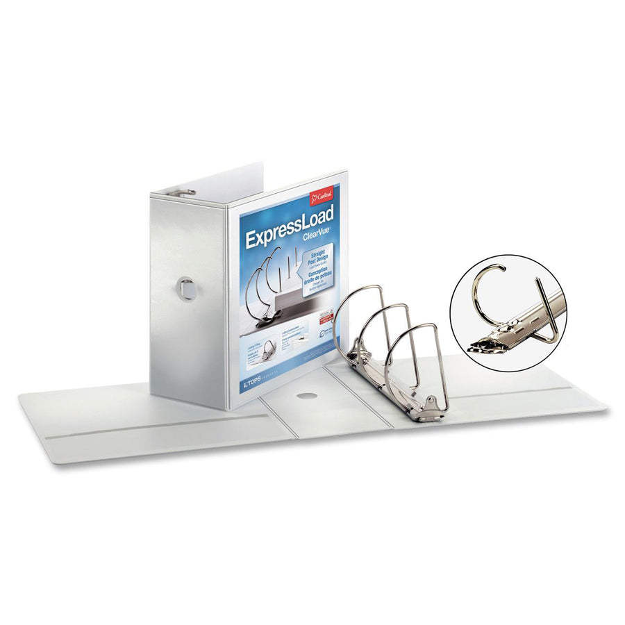 Cardinal ExpressLoad ClearVue Lock D-Ring Binder - 5" Binder Capacity - Letter - 8 1/2" x 11" Sheet Size - 975 Sheet Capacity - 4 45/64" Spine Width - 3 x D-Ring Fastener(s) - 2 Inside Front & Back Pocket(s) - Polypropylene - White - 2.58 lb - Recycl -
