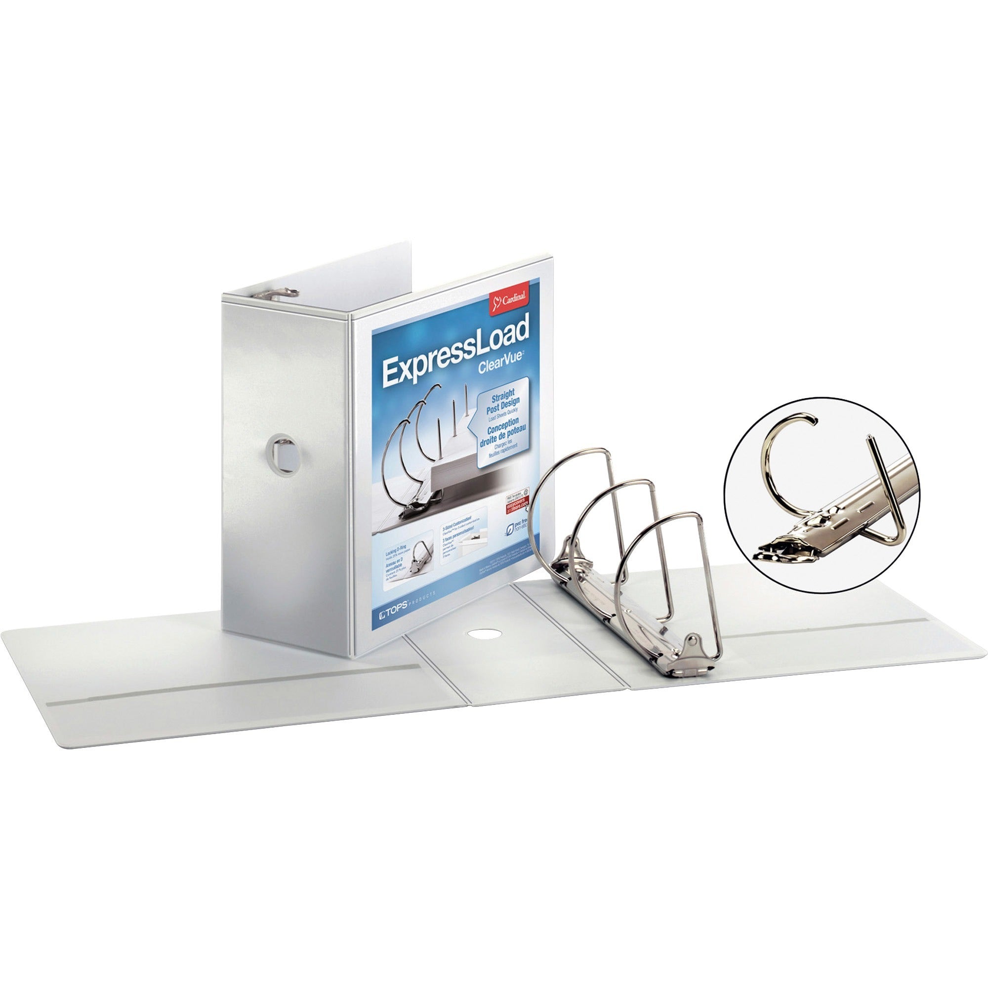 Cardinal ExpressLoad ClearVue Lock D-Ring Binder - 5" Binder Capacity - Letter - 8 1/2" x 11" Sheet Size - 975 Sheet Capacity - 4 45/64" Spine Width - 3 x D-Ring Fastener(s) - 2 Inside Front & Back Pocket(s) - Polypropylene - White - 2.58 lb - Recycl -