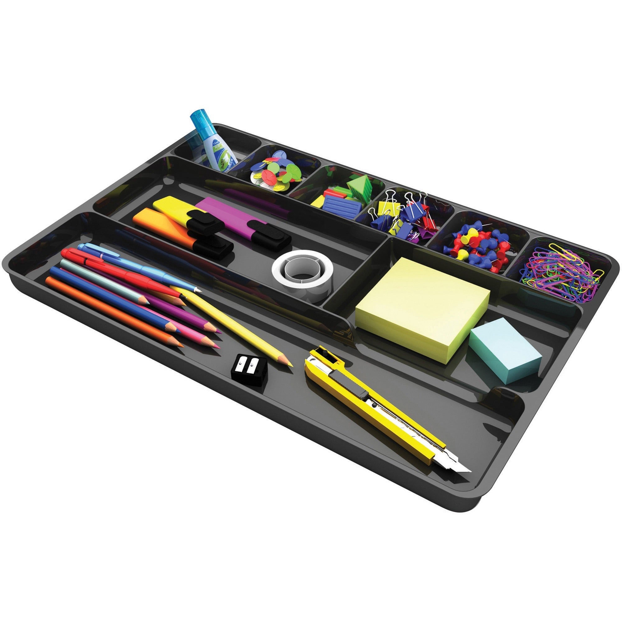 Deflecto Sustainable Office Drawer Organizer - 9 Compartment(s) - 1.1" Height x 14" Width x 9.1" Depth - 30% Recycled - Black - 1 Each -