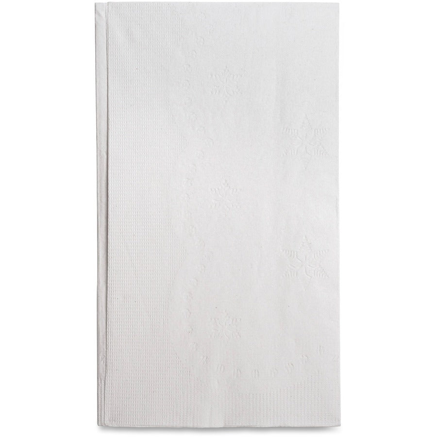 Genuine Joe Embossed Dinner Napkins - 2 Ply - 1/8 Fold - 17" x 15" - White - Soft, Foldable, Versatile - For Dinner - 100 Per Pack - 30 / Carton -