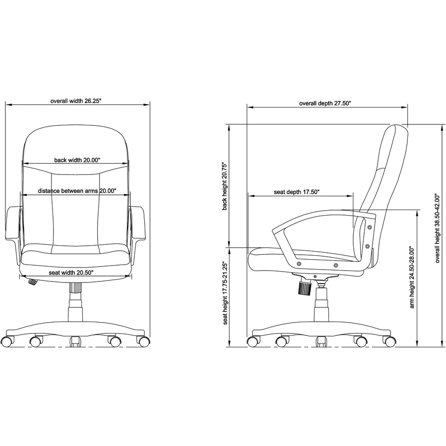 Lorell Managerial Mid-back Chair - Black Frame - 5-star Base - Black - Bonded Leather - 1 Each -