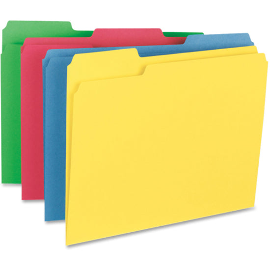 Business Source 1/3 Tab Cut Letter Recycled Top Tab File Folder - 8 1/2" x 11" - Top Tab Location - Assorted Position Tab Position - Assorted - 10% Recycled - 50 / Box -