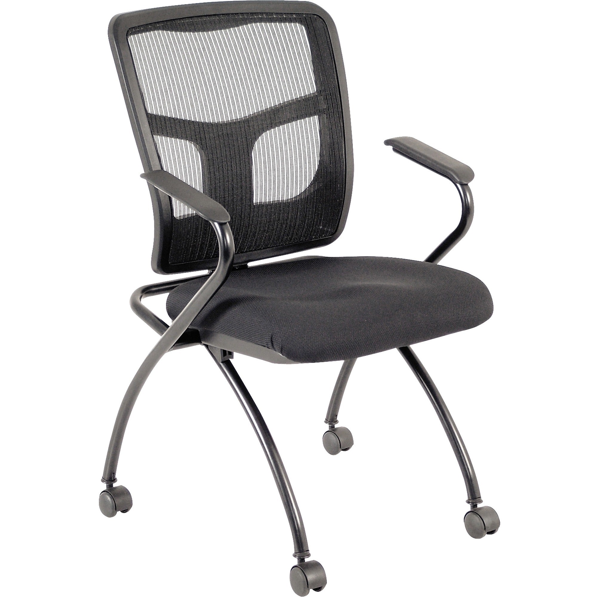 Lorell Mesh Back Nesting Training/Guest Chairs - Fabric Seat - Powder Coated Metal Frame - Four-legged Base - Black - Mesh - Armrest - 2 / Carton -