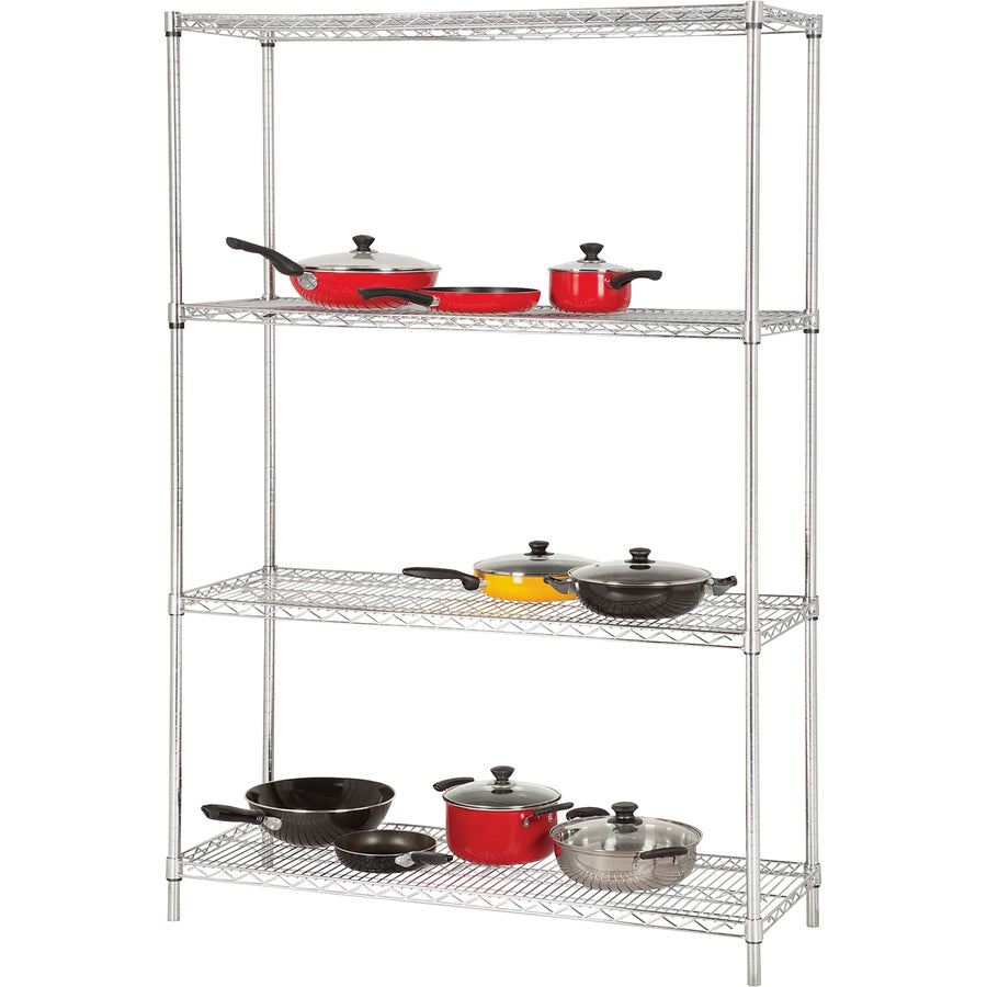 Lorell Industrial Wire Starter Shelving Unit - 48" Width x 24" Depth - Steel - Chrome -