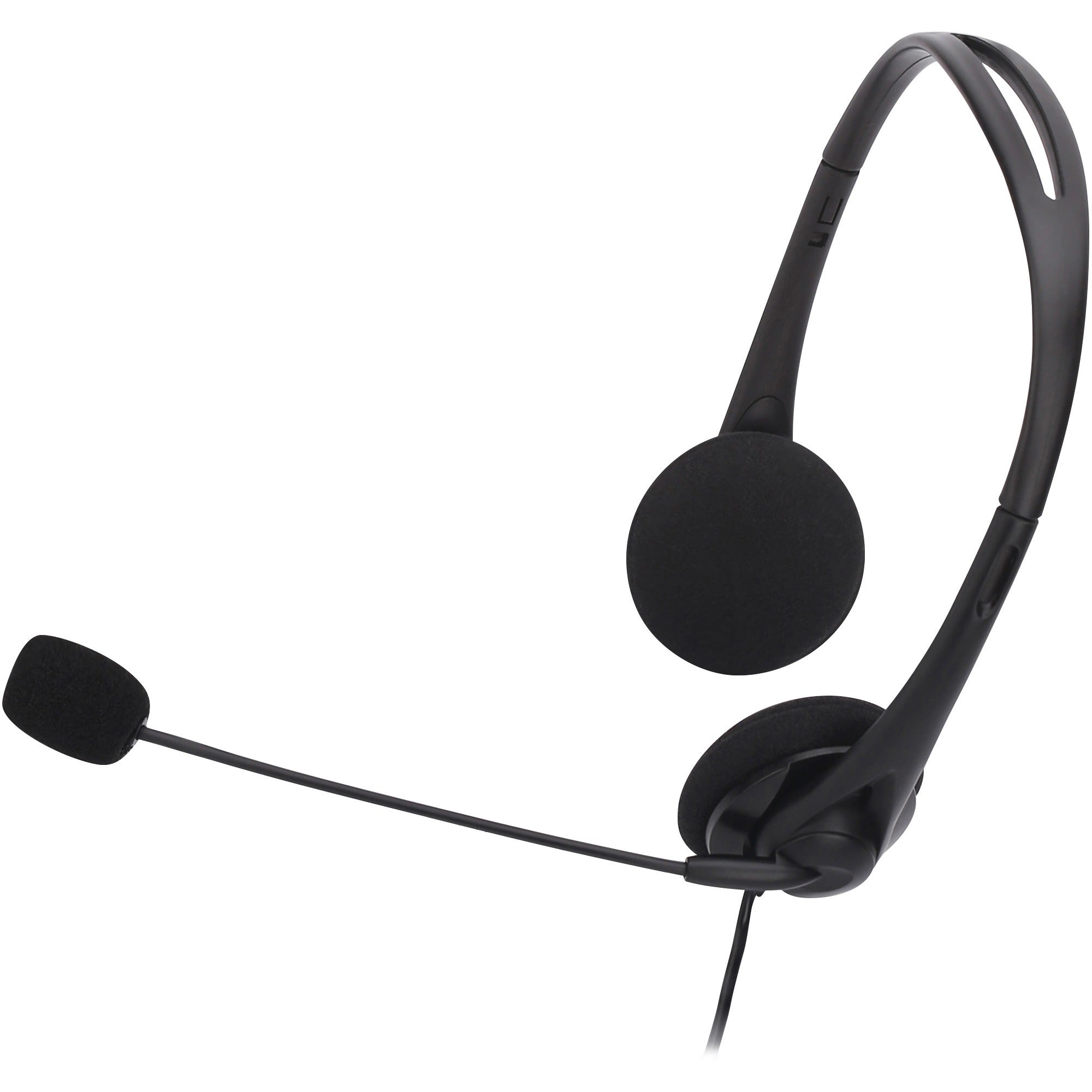 Compucessory Lightweight Stereo Headphones with Mic - Stereo - Mini-phone (3.5mm) - Wired - 32 Ohm - 20 Hz - 20 kHz - Over-the-head - Binaural - Semi-open - 5.92 ft Cable - Black -