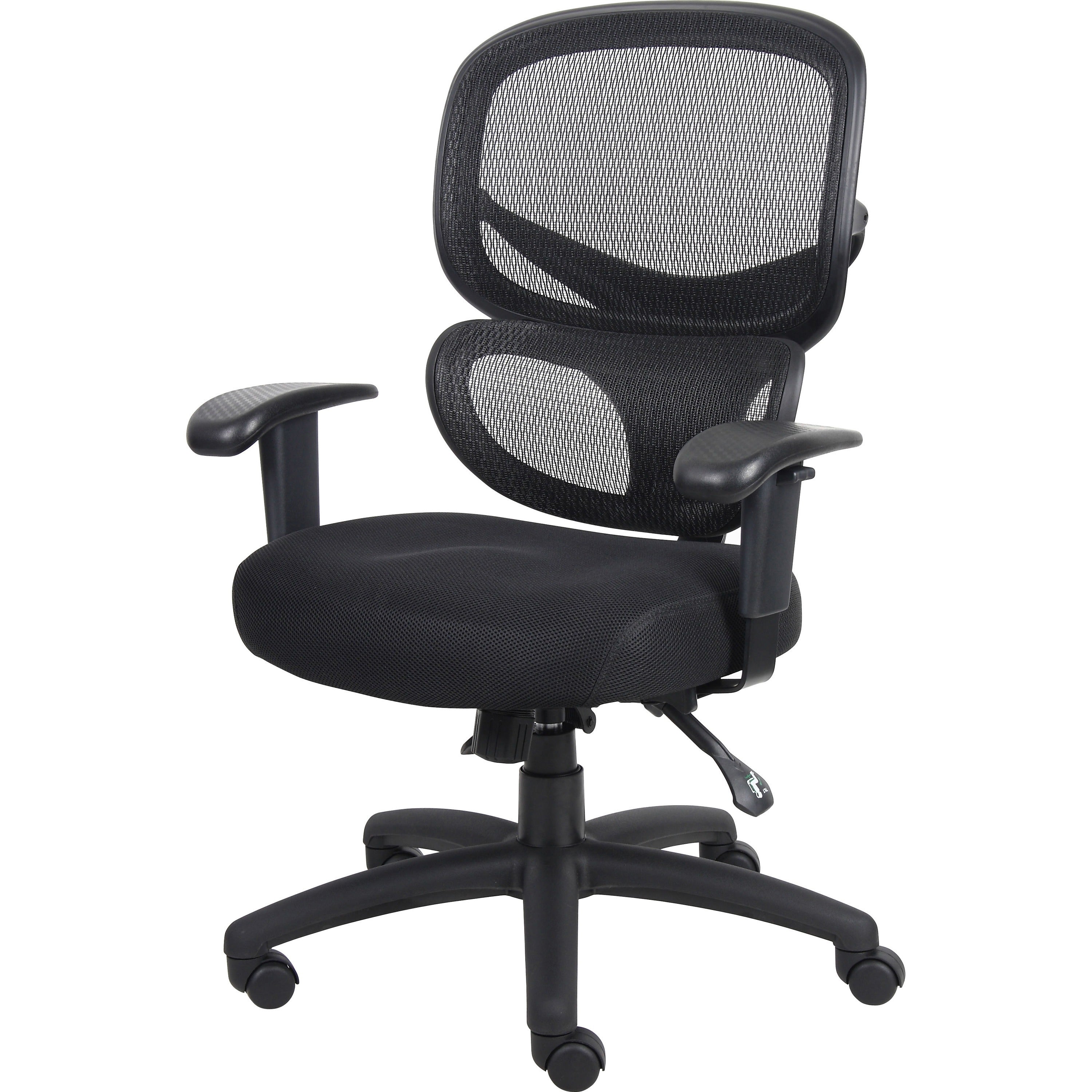 Lorell Mesh-Back Executive Chair - Black Fabric Seat - Black Mesh Back - 5-star Base - Black, Silver - Fabric - 1 Each -