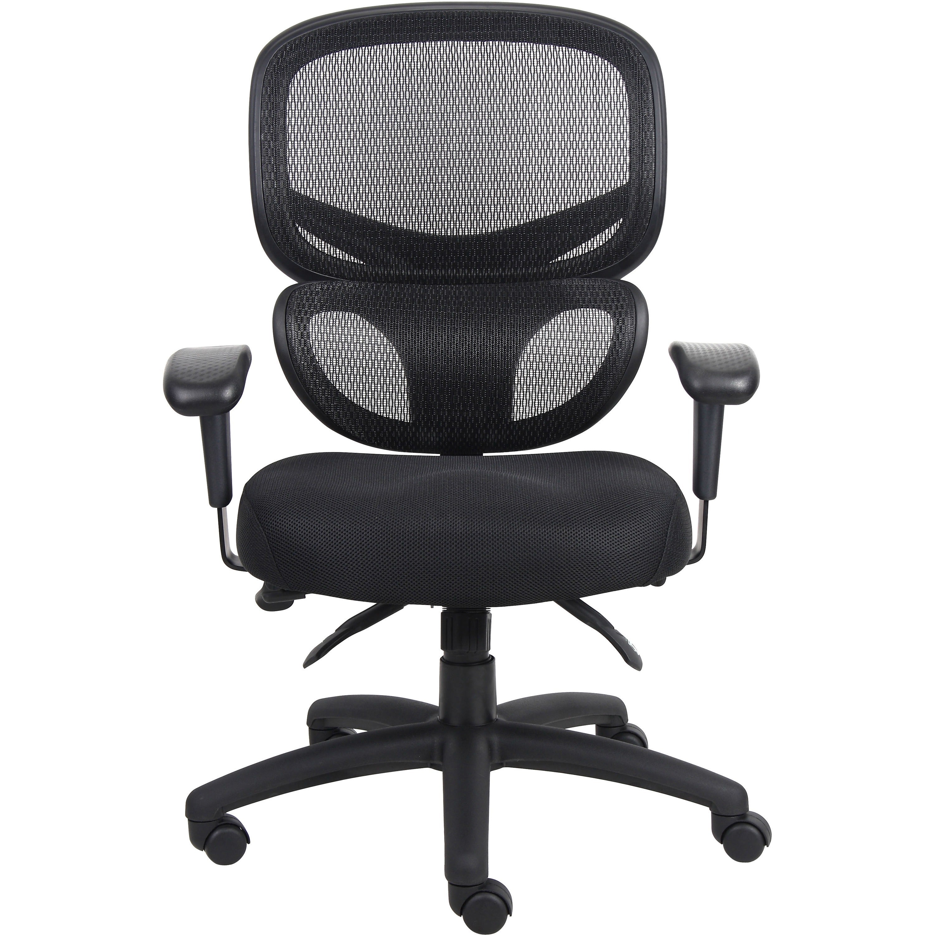 Lorell Mesh-Back Executive Chair - Black Fabric Seat - Black Mesh Back - 5-star Base - Black, Silver - Fabric - 1 Each -