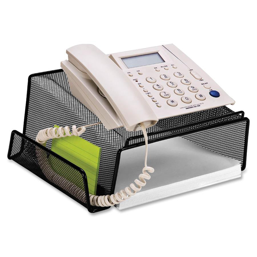 Lorell Mesh Wire Angled Height Mesh Phone Stand - 11.1" x 10.1" x 5.3" x - Steel - 1 Each - Black -