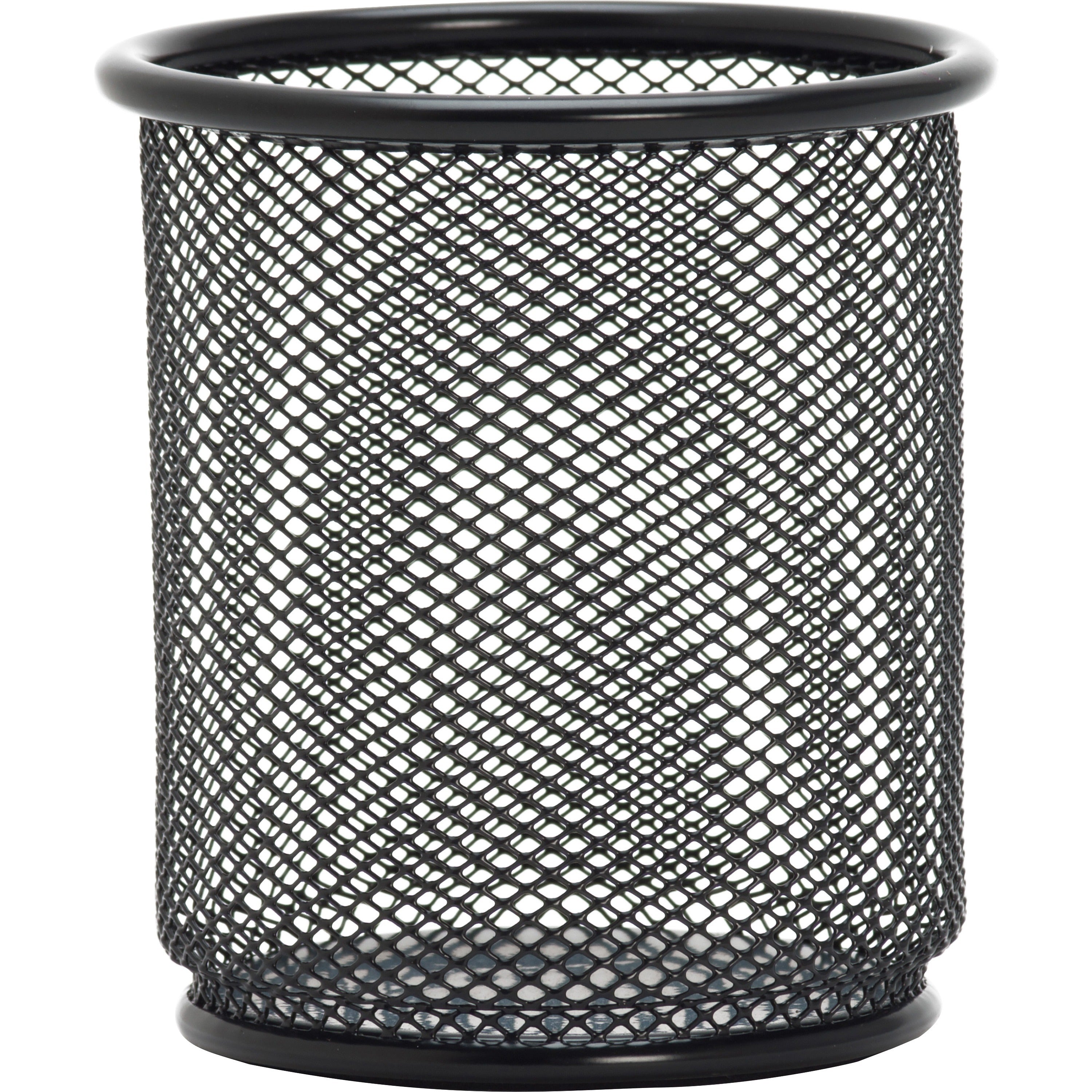 Lorell Mesh Wire Pencil Cup Holder - 3.5" x 3.9" x - Steel - 1 Each - Black -