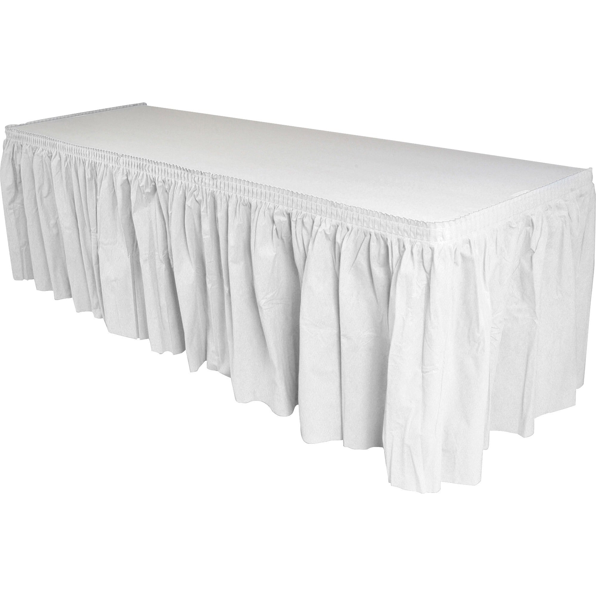 Genuine Joe Nonwoven Table Skirts - 14 ft Length x 29" Width - Adhesive Backing - Polyester - White - 1 Each -