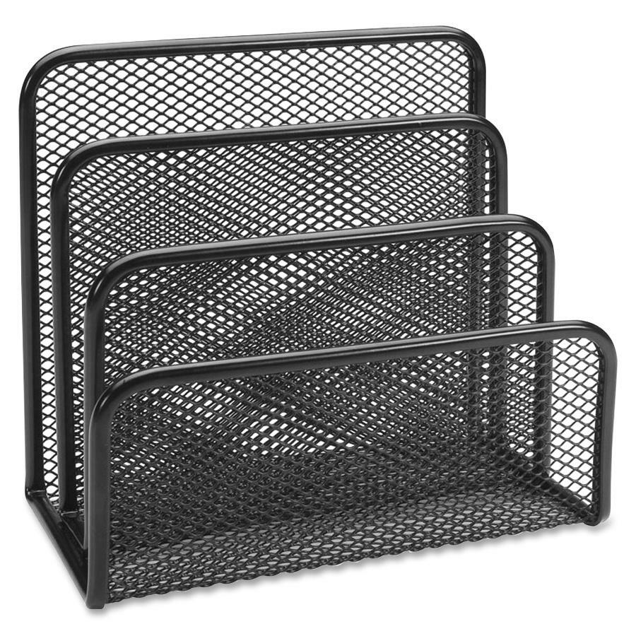 Lorell Mesh Vertical Desktop File Sorter - 4 Divider(s) - 5.6" Height x 5.3" Width x 3.1" Depth - Black - Steel - 1 Each -