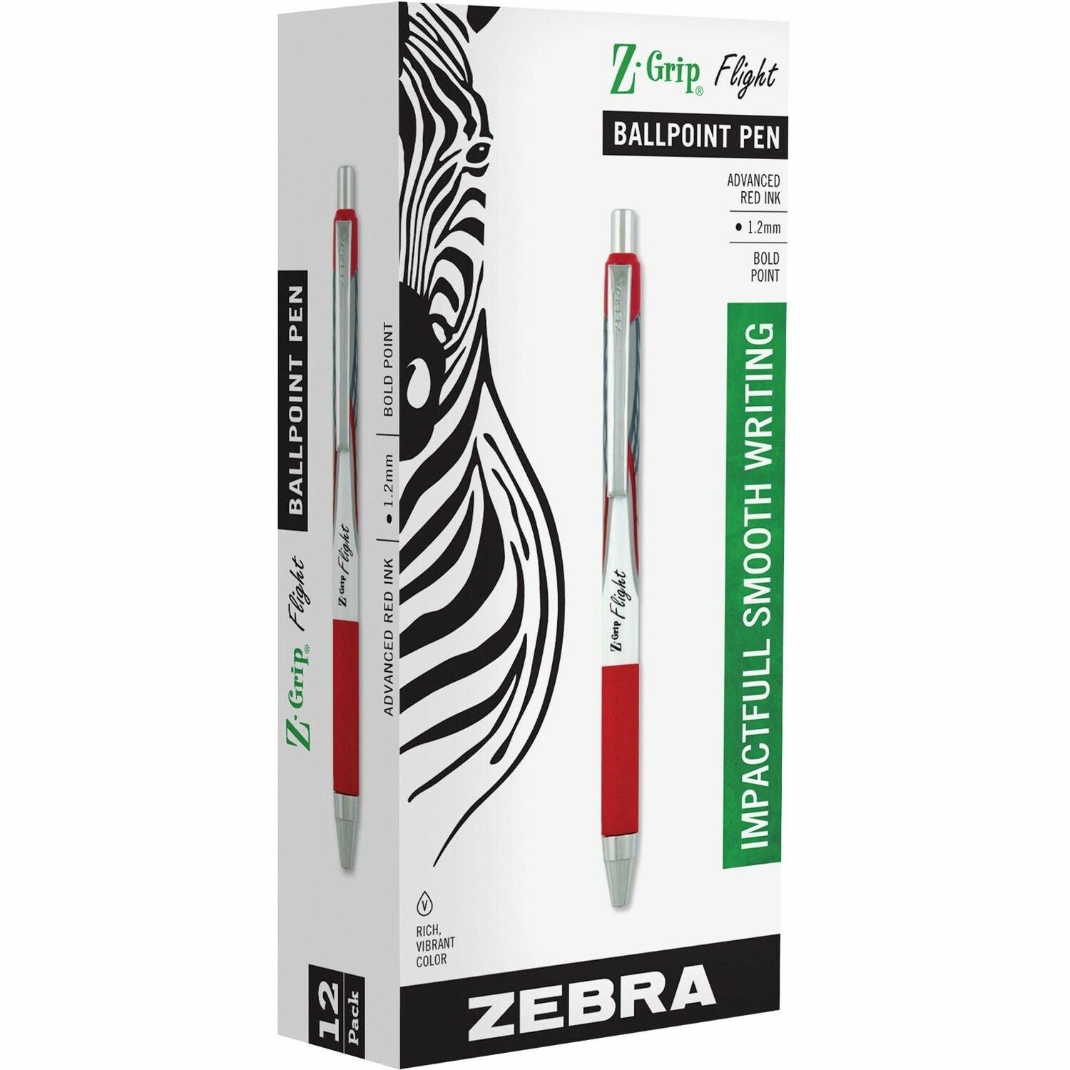 Zebra Pen Z-Grip Flight Retractable Pens - Bold Pen Point - 1.2 mm Pen Point Size - Retractable - Red - 1 Dozen -