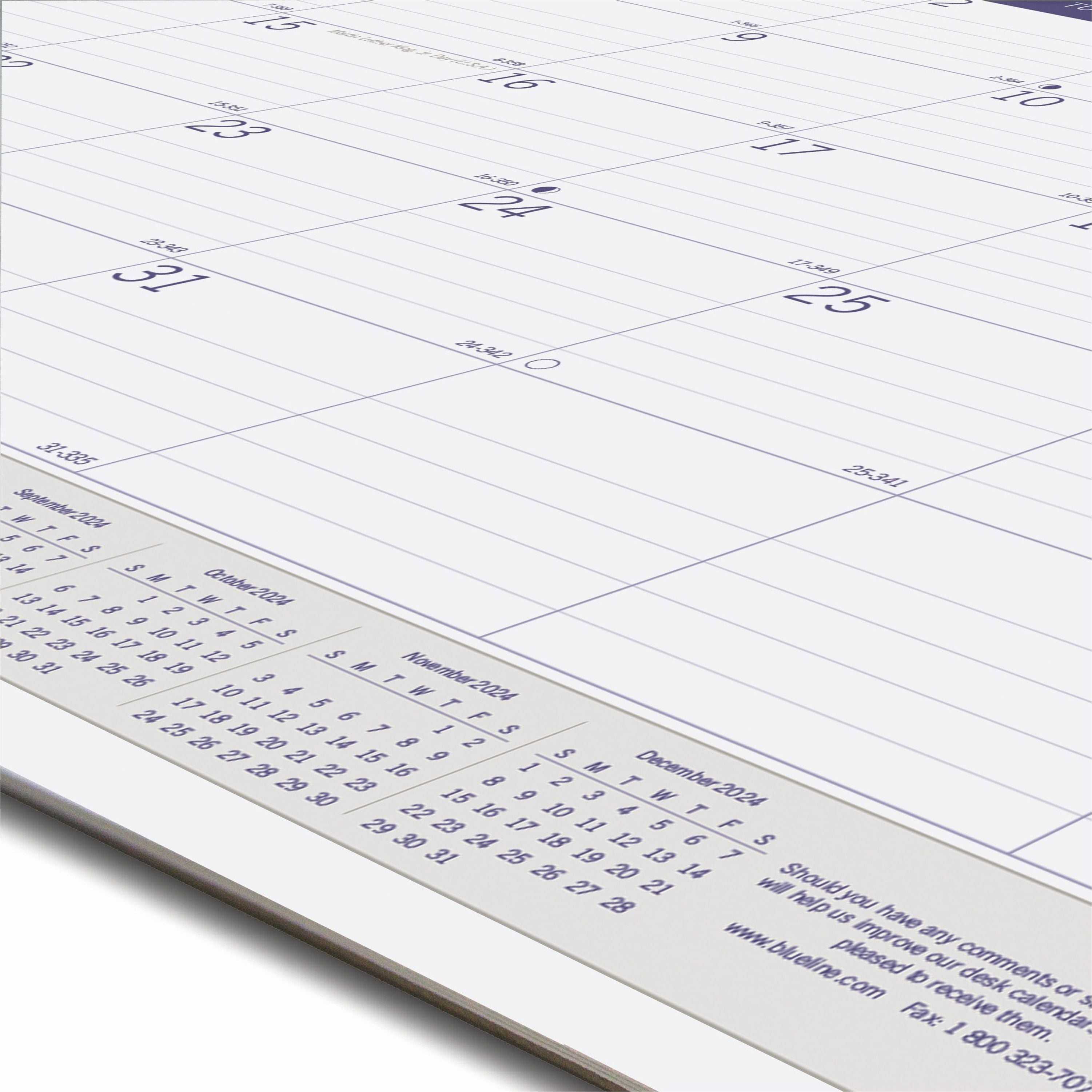 Blueline DuraGlobe Monthly Desk Pad Calendar - Julian Dates - Monthly - 12 Month - January 2024 - December 2024 - 1 Month Single Page Layout - 22" x 17" Sheet Size - Desk Pad - Chipboard, Paper - Reference Calendar, Eco-friendly, Notepad, Reinforced -