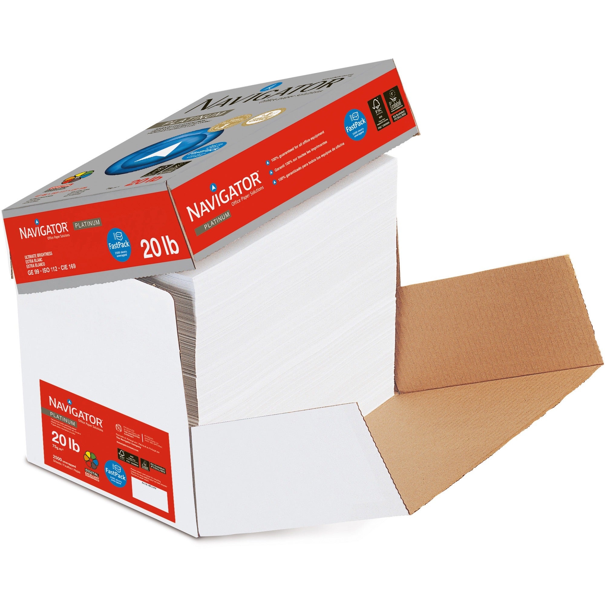 Navigator Platinum Superior Productivity Multipurpose Paper - Silky Touch - White - 99 Brightness - 93% Opacity - Letter - 8 1/2" x 11" - 20 lb Basis Weight - Smooth - 250 / Carton - Chlorine-free, Jam-free - White -