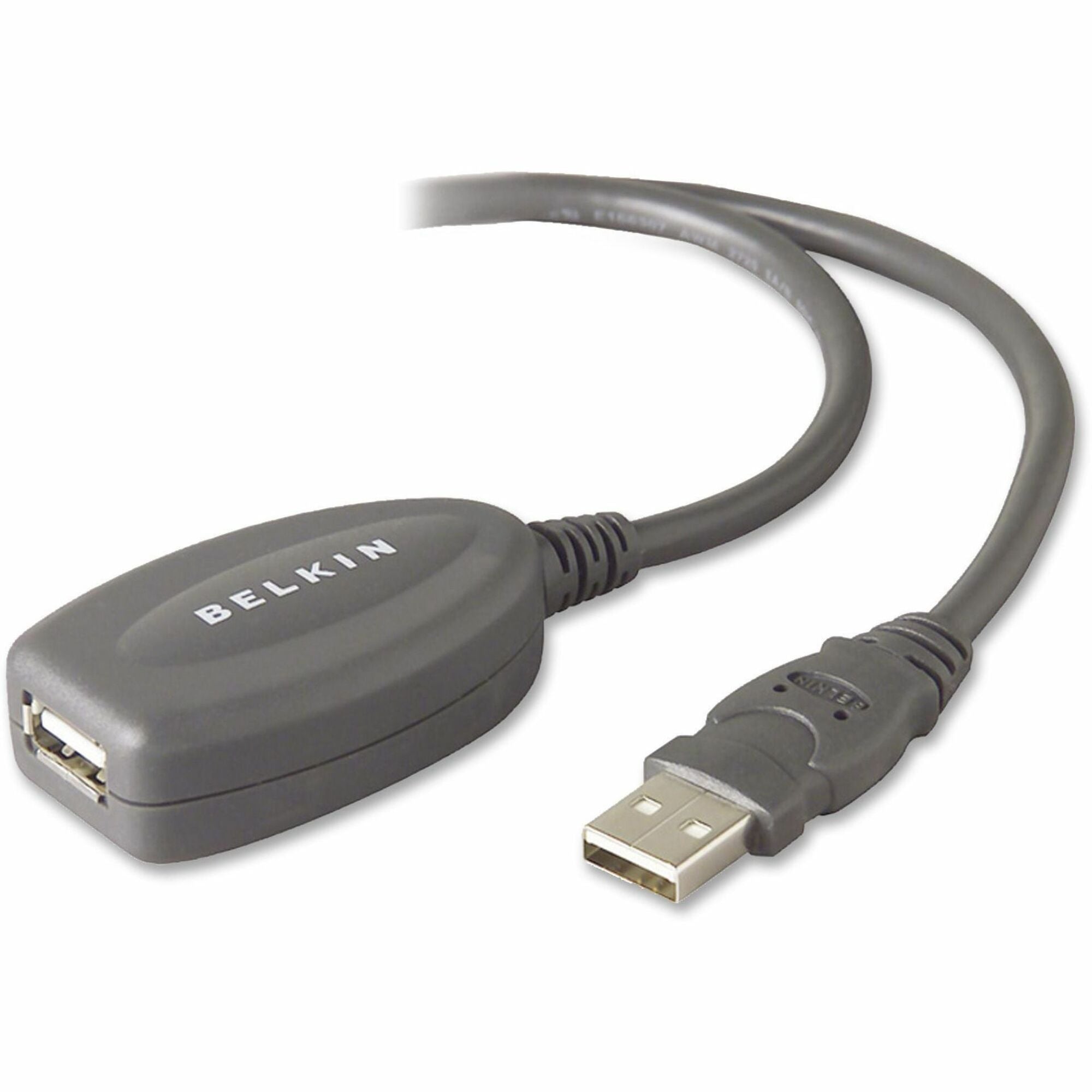 Belkin 16' USB Extension Cable - 16 ft USB Data Transfer Cable - First End: 1 x USB 1.1 Type A - Male - Second End: 1 x USB 1.1 Type A - Female - Extension Cable - Gray - 1 Each -