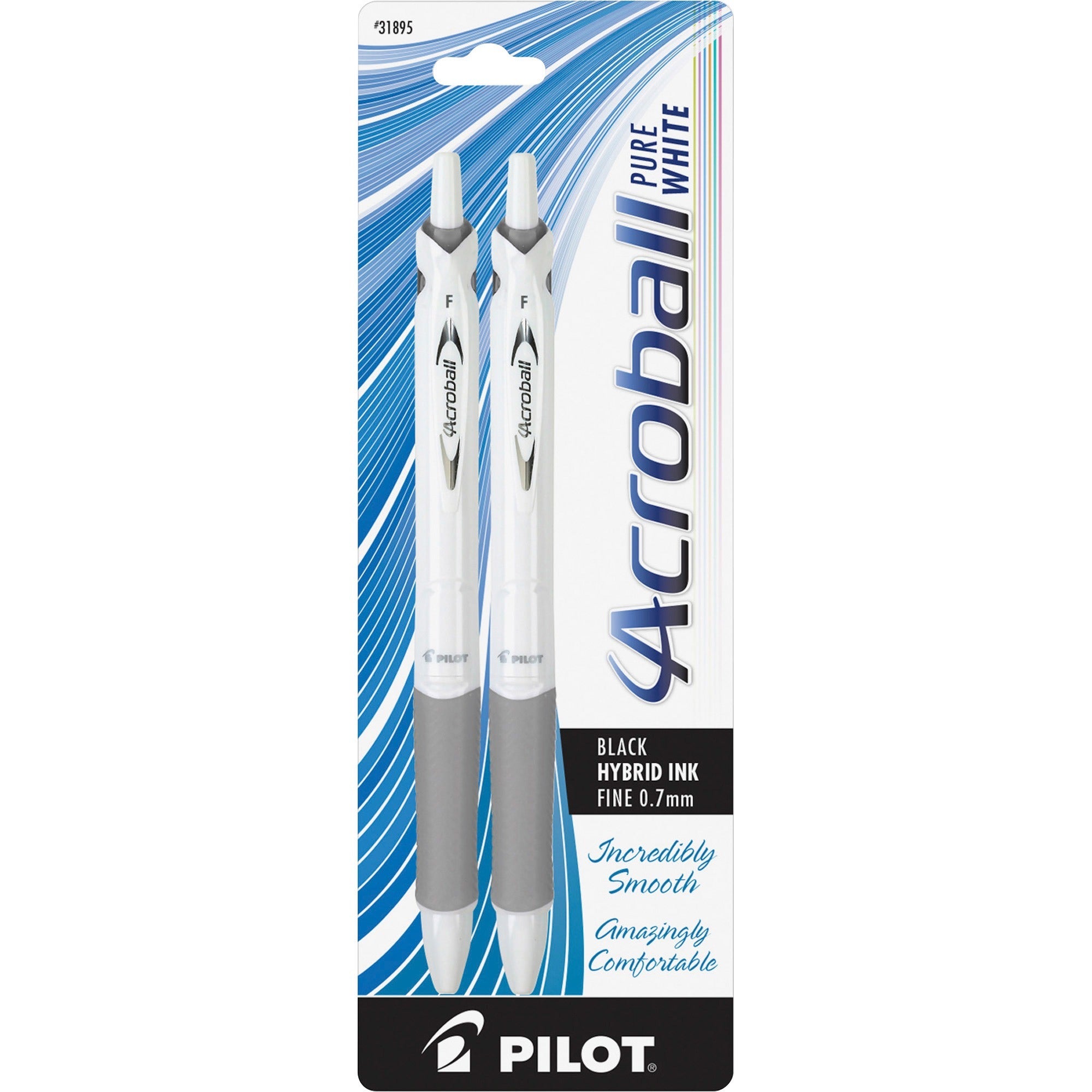 Pilot Acroball .7mm Retractable Pens - Fine Pen Point - 0.7 mm Pen Point Size - Refillable - Retractable - Black Advanced Ink Ink - White Barrel - 2 / Pack -