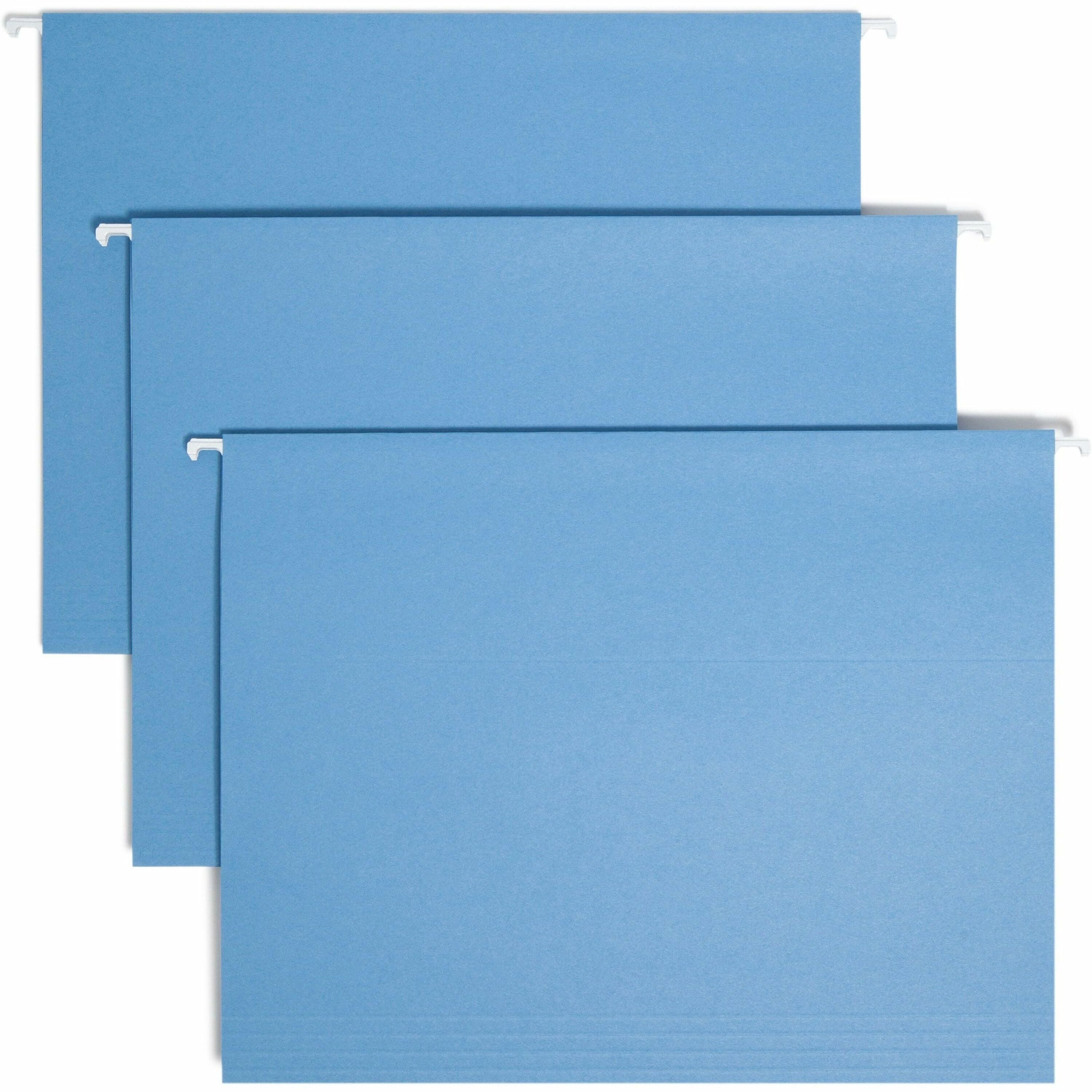 Smead 1/3 Tab Cut Letter Recycled Hanging Folder - 8 1/2" x 11" - Top Tab Location - Assorted Position Tab Position - Poly - Blue - 10% Paper Recycled - 25 / Box -