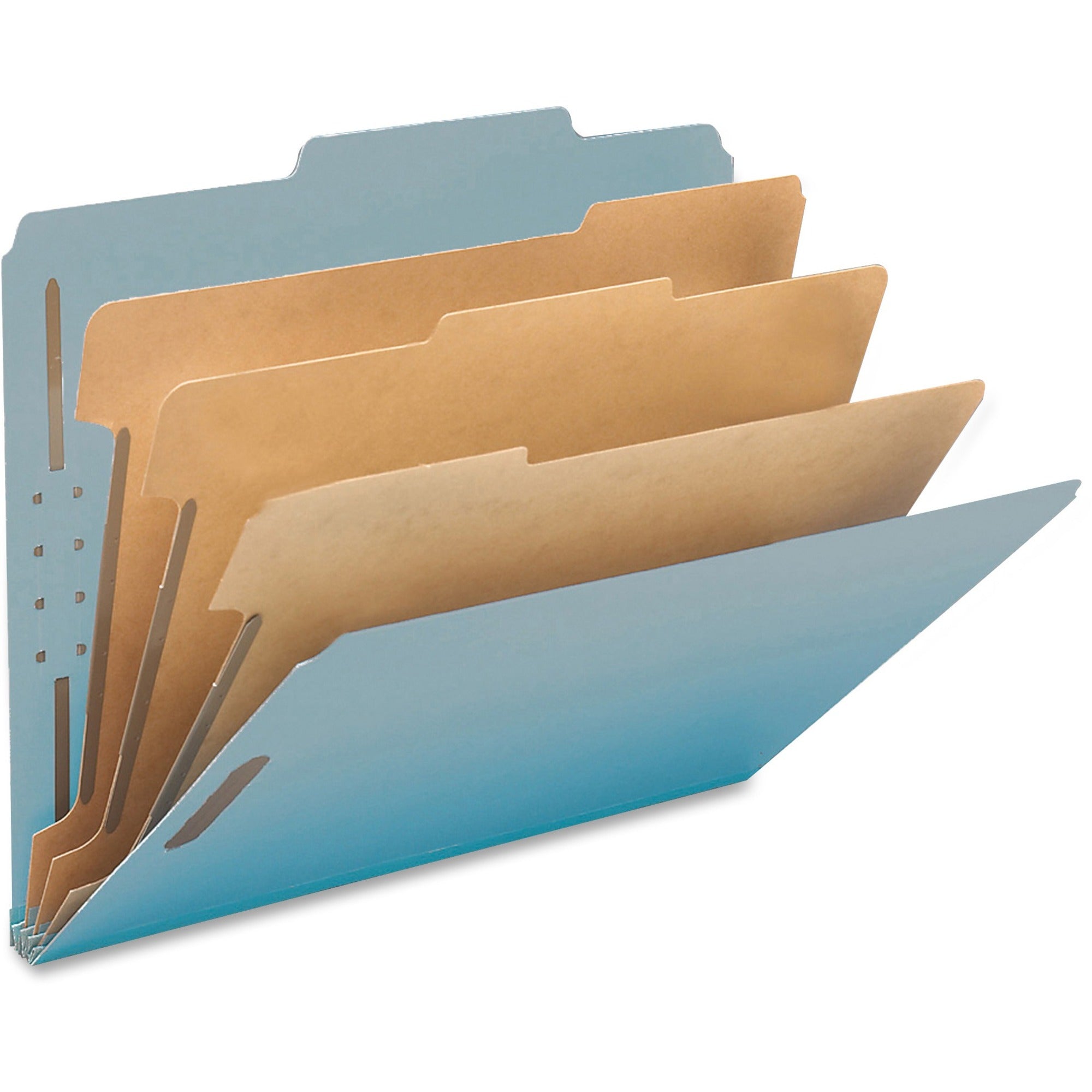 Smead 2/5 Tab Cut Letter Recycled Classification Folder - 3" Folder Capacity - 8 1/2" x 11" - 3" Expansion - 2 x 2K Fastener(s) - Top Tab Location - Right of Center Tab Position - 3 Divider(s) - Blue - 100% Paper Recycled - 10 / Box -