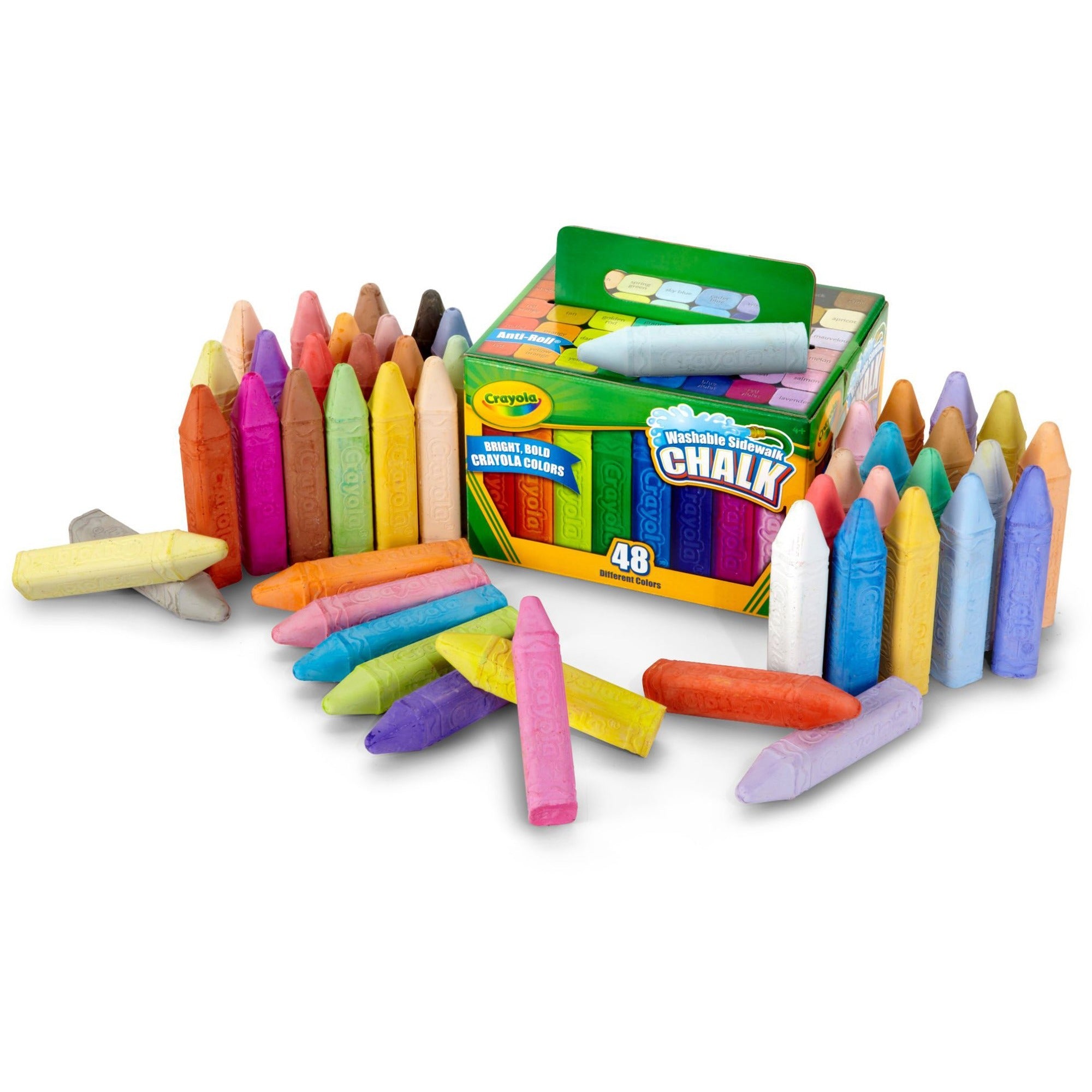 Crayola Washable Sidewalk Chalk - 4" Length - 0.9" Diameter - Assorted - 48 / Box - Roll Stop, Washable -