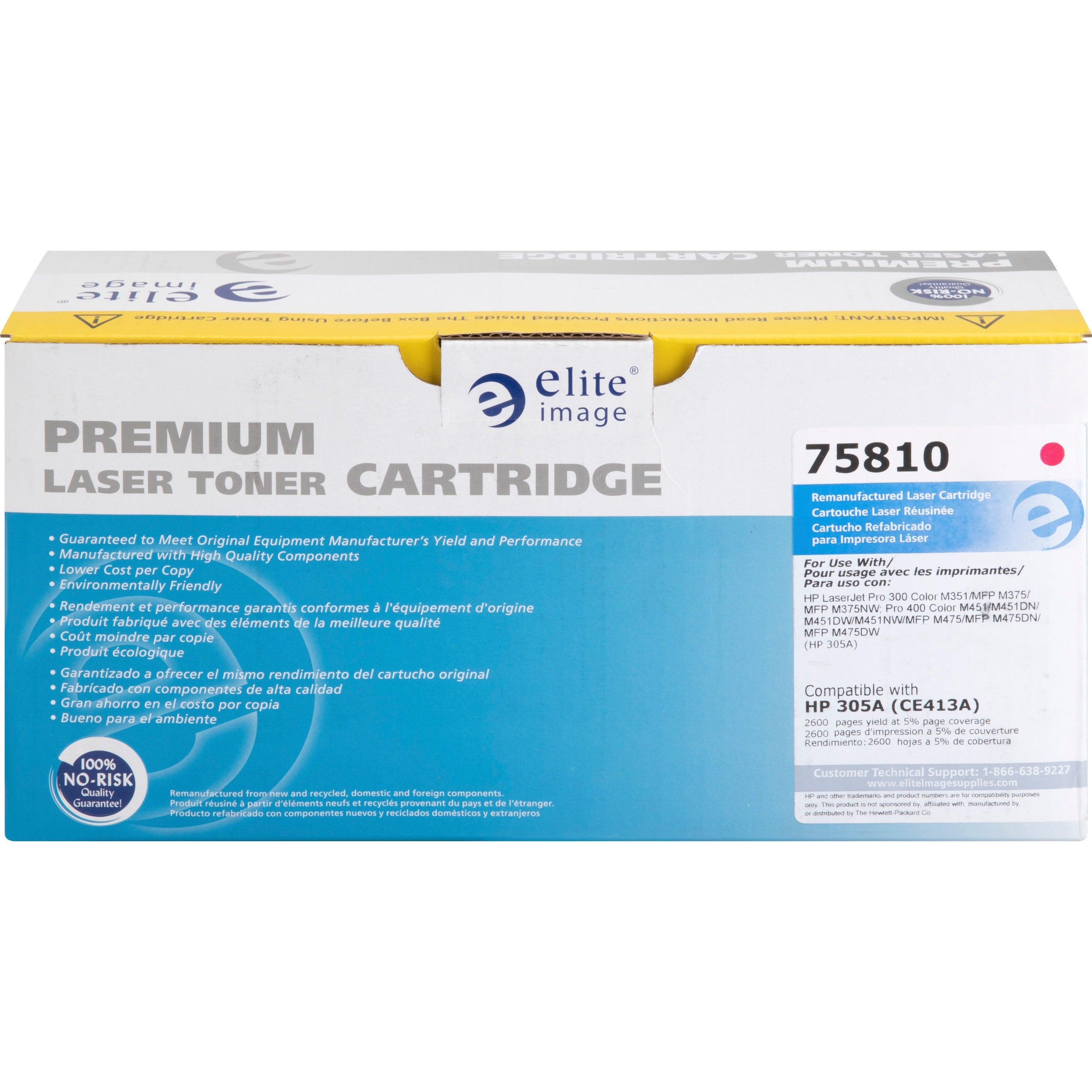 Elite Image Remanufactured Laser Toner Cartridge - Alternative for HP 305A (CE413A) - Magenta - 1 Each - 2600 Pages - 2