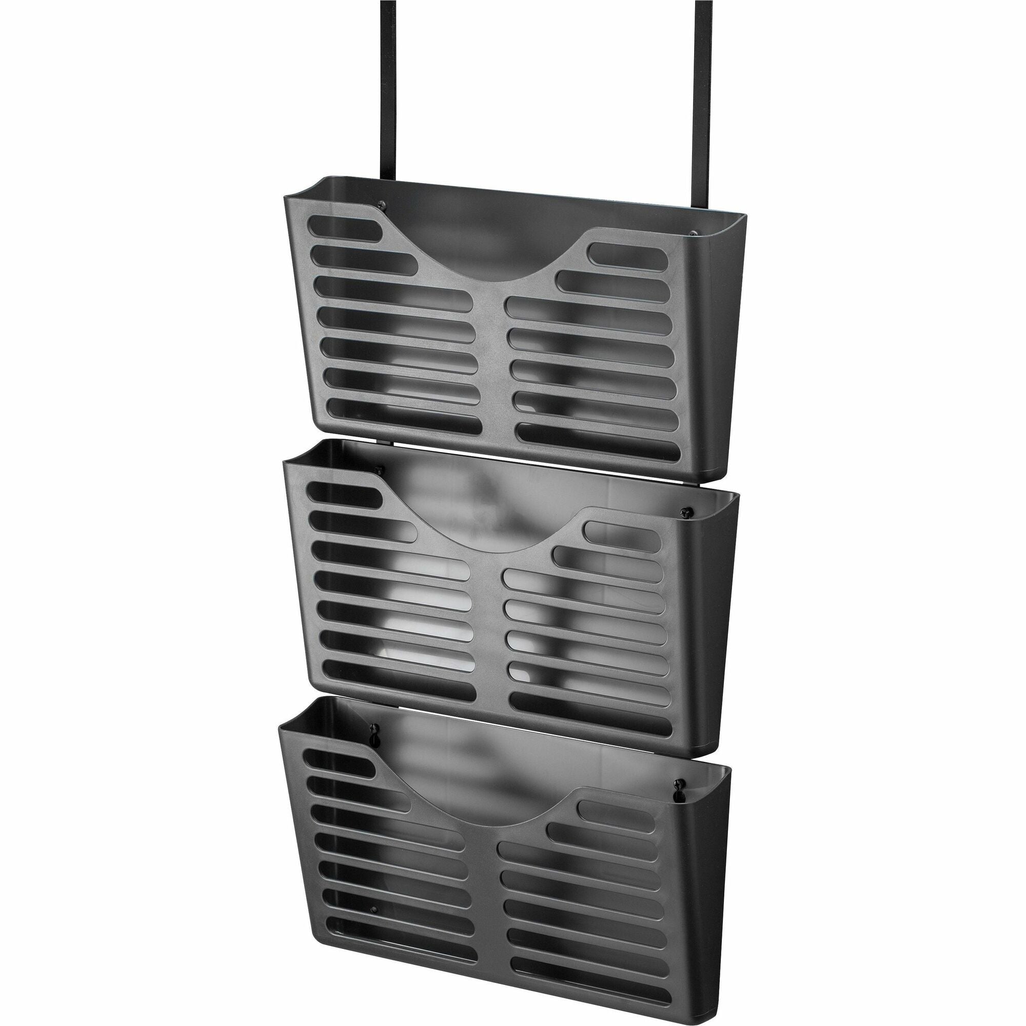 Lorell Hanging Triple Pocket File Set - 3 Pocket(s) - 30% Recycled - Black - Plastic - 1 Each -