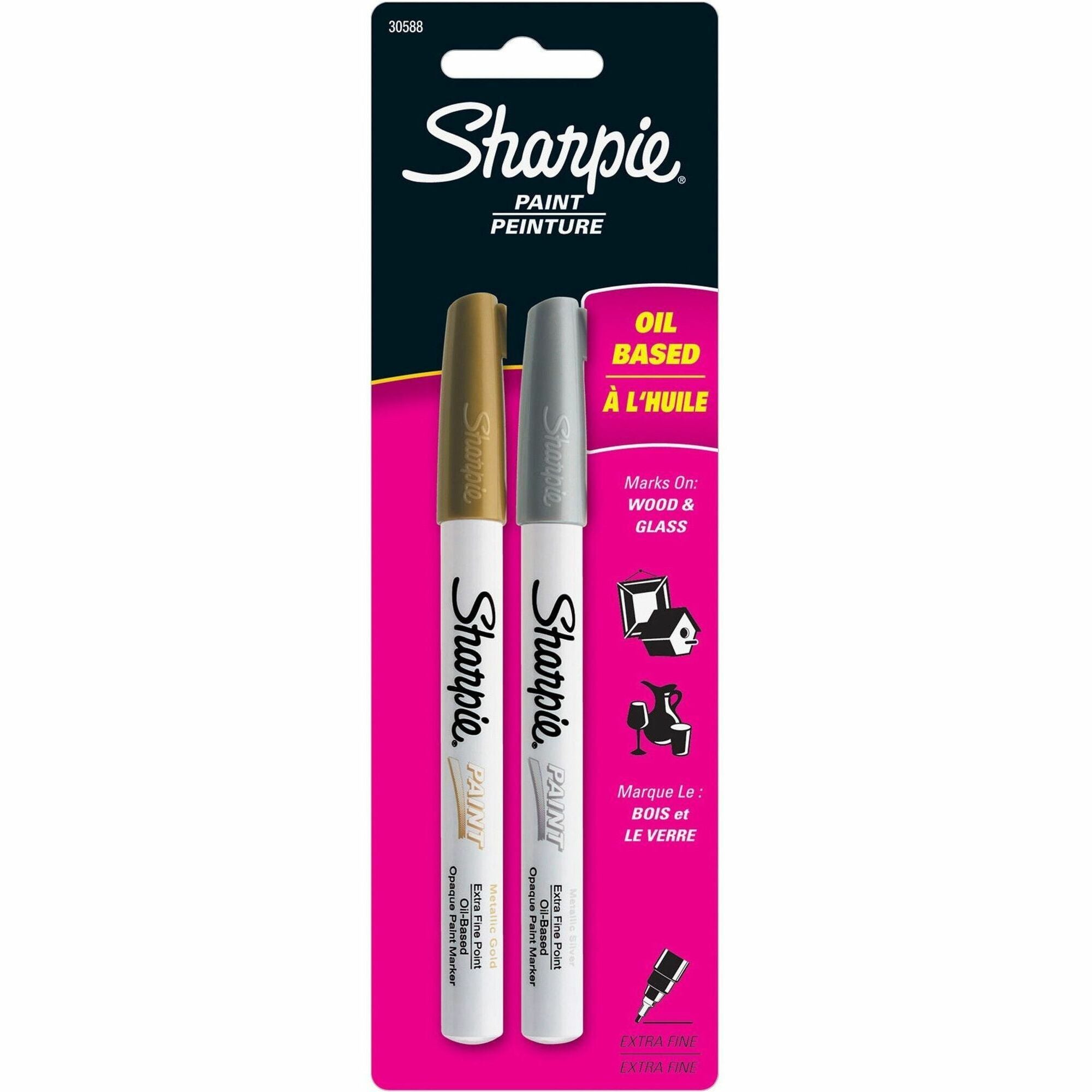 Sharpie Oil-Based Paint Marker - Extra Fine Point - Extra Fine Marker Point - Gold, Silver Oil Based Ink - 2 / Pack -