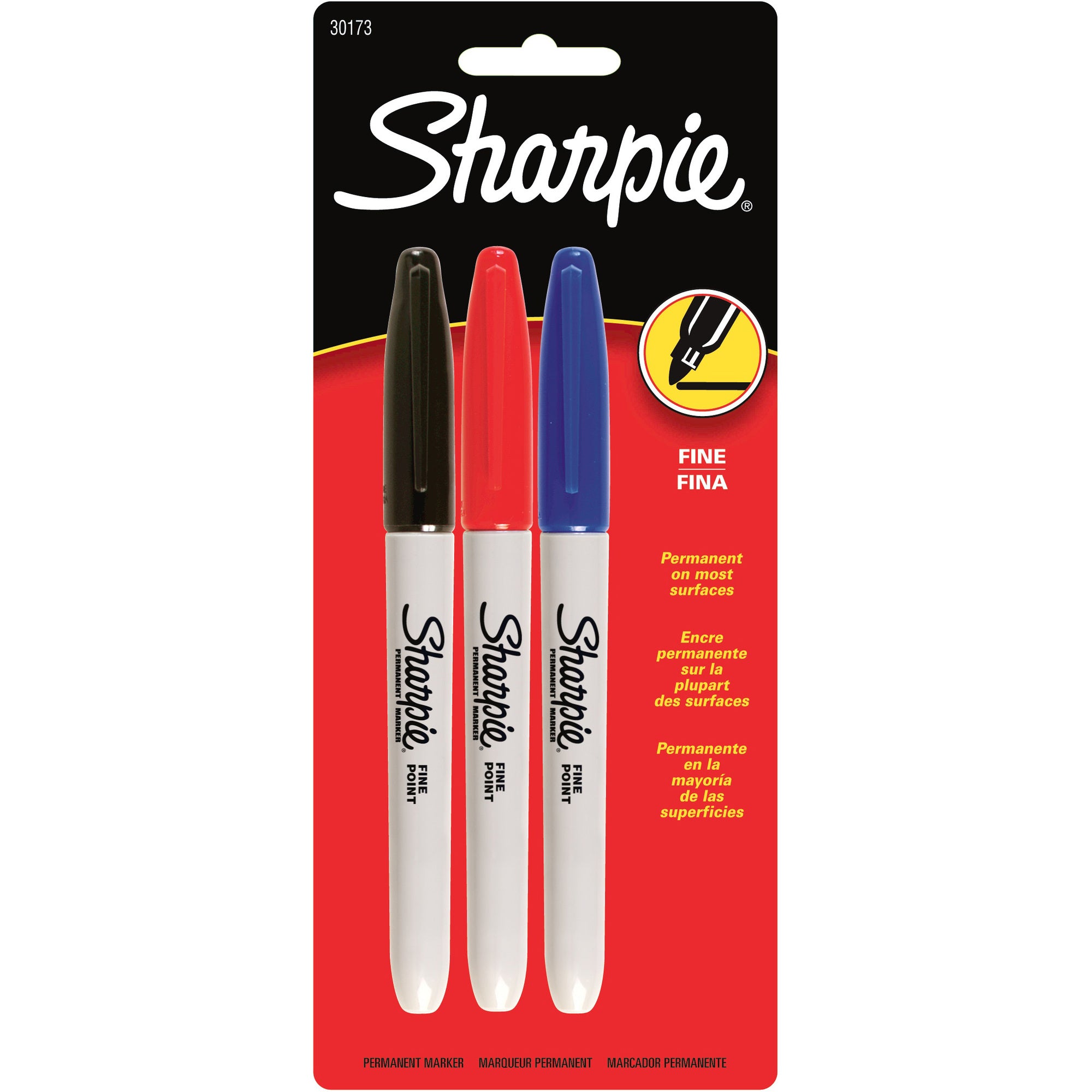 Sharpie Fine Point Permanent Marker - Fine Marker Point - 0.5 mm Marker Point Size - Chisel Marker Point Style - Assorted Alcohol Based Ink - 3 / Pack -