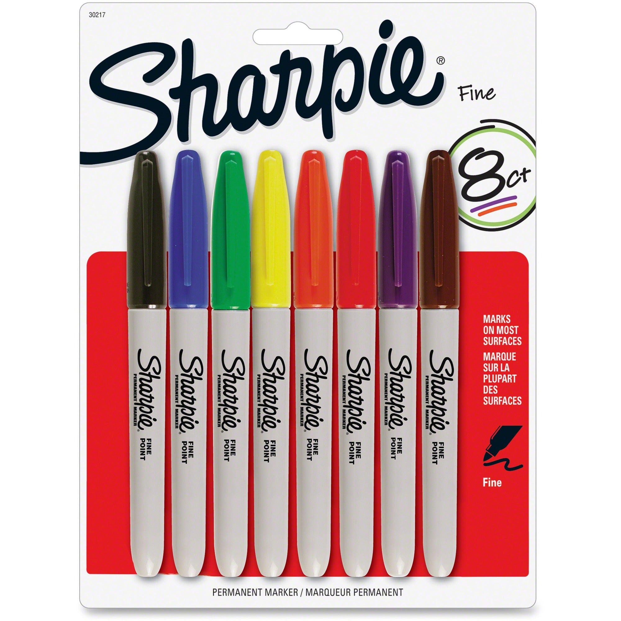 Sharpie Fine Point Permanent Marker - Fine Marker Point - Assorted Alcohol Based Ink - 8 / Pack -