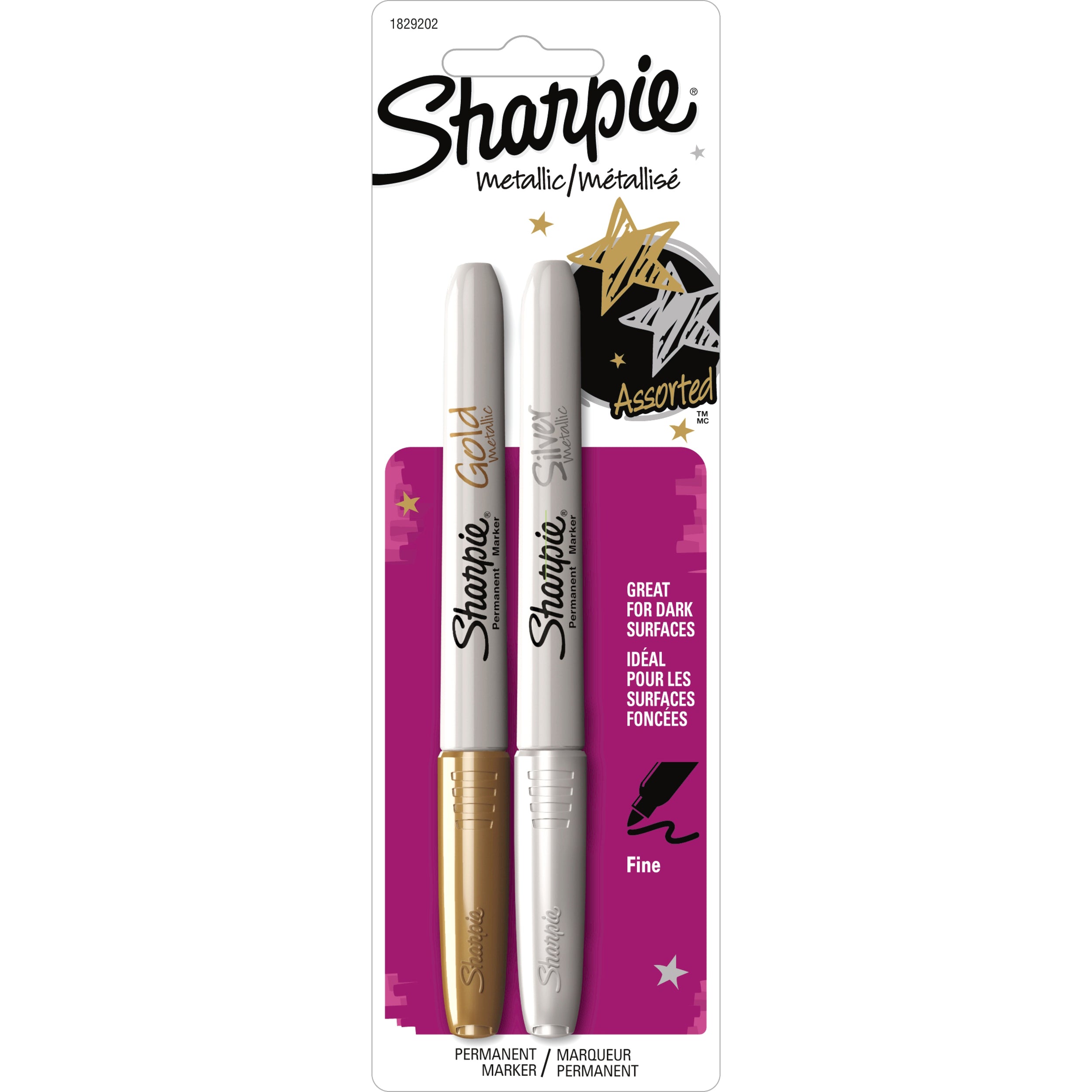 Sharpie Metallic Fine Point Permanent Marker - Fine Marker Point - Gold, Silver Alcohol Based Ink - 2 / Set -