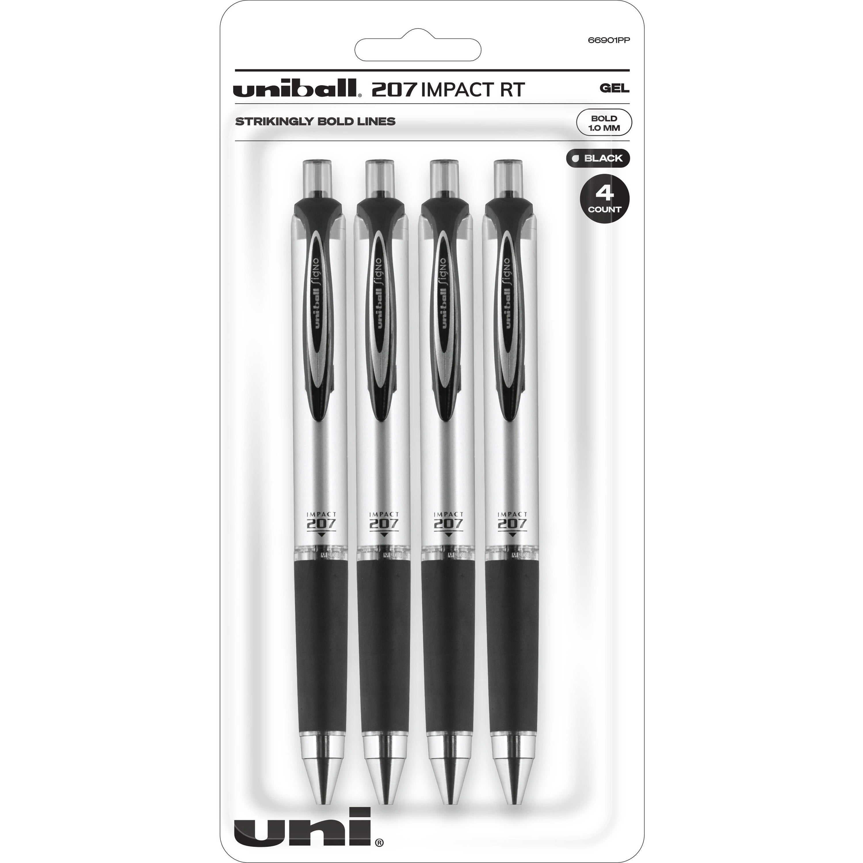 uniball-207-impact-rt-gel-pen-bold-pen-point-1-mm-pen-point-size-refillable-retractable-black-gel-based-ink-4-pack_ubc66901pp - 1