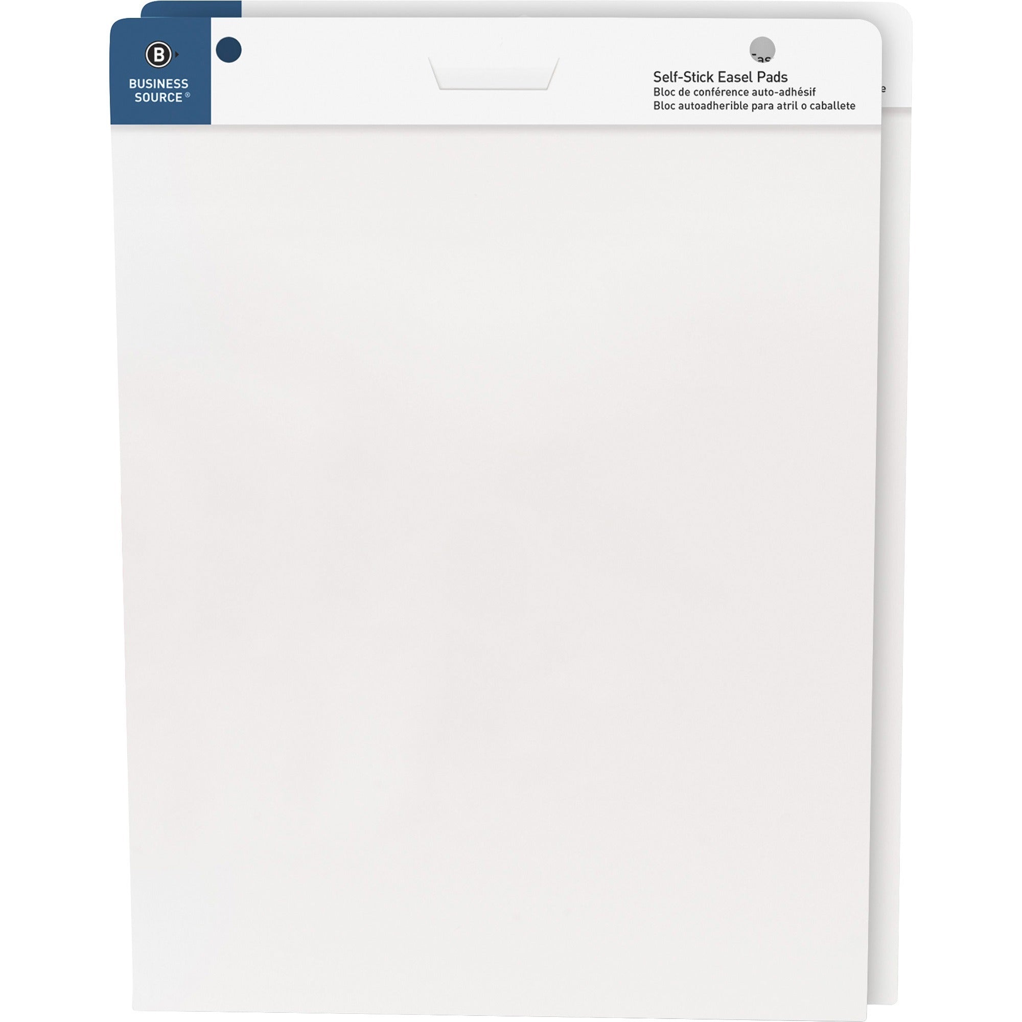 Business Source Self-stick Easel Pads - 30 Sheets - Plain - 25" x 30" - White Paper - Cardboard Cover - Self-stick - 2 / Carton -
