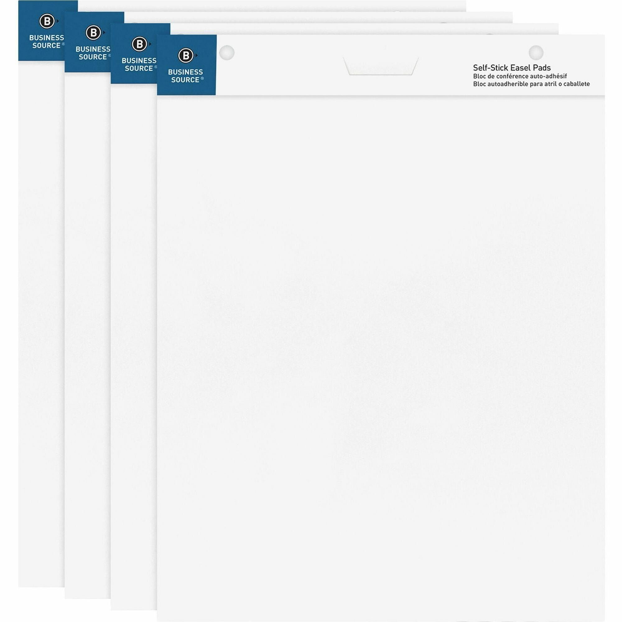 Business Source 25"x30" Self-stick Easel Pads - 30 Sheets - Plain - 25" x 30" - White Paper - Cardboard Cover - Self-stick - 4 / Carton -