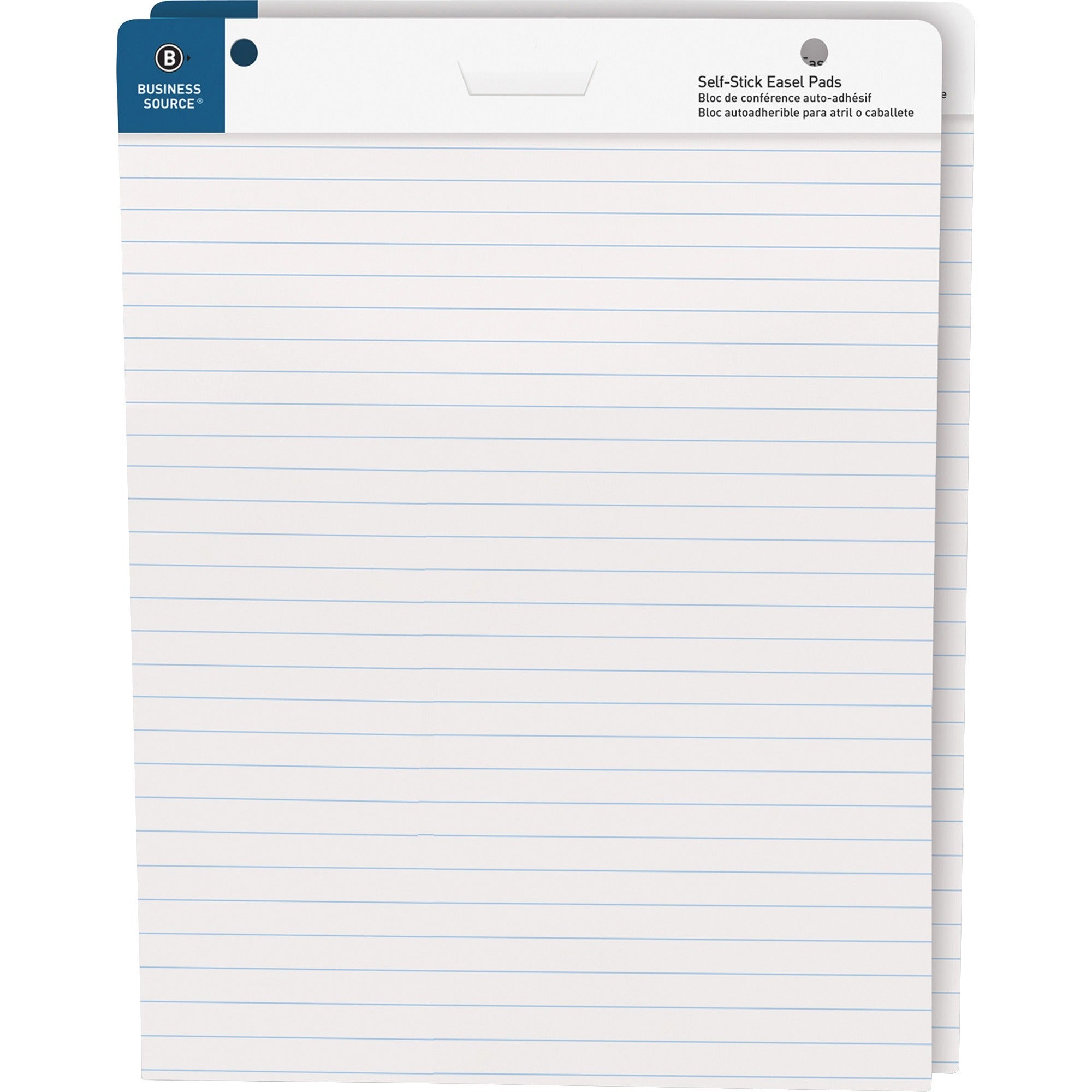 Business Source 25"x30" Lined Self-stick Easel Pads - 30 Sheets - 25" x 30" - White Paper - Cardboard Cover - Self-stick - 2 / Carton -