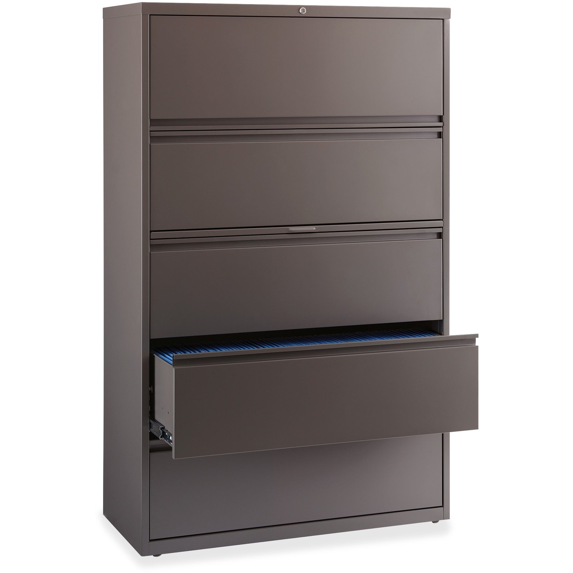 Lorell Fortress Series Lateral File w/Roll-out Posting Shelf - 42" x 18.6" x 67.6" - 1 x Shelf(ves) - 5 x Drawer(s) for File - Letter, Legal, A4 - Lateral - Magnetic Label Holder, Ball Bearing Slide, Ball-bearing Suspension, Adjustable Leveler, Inter -