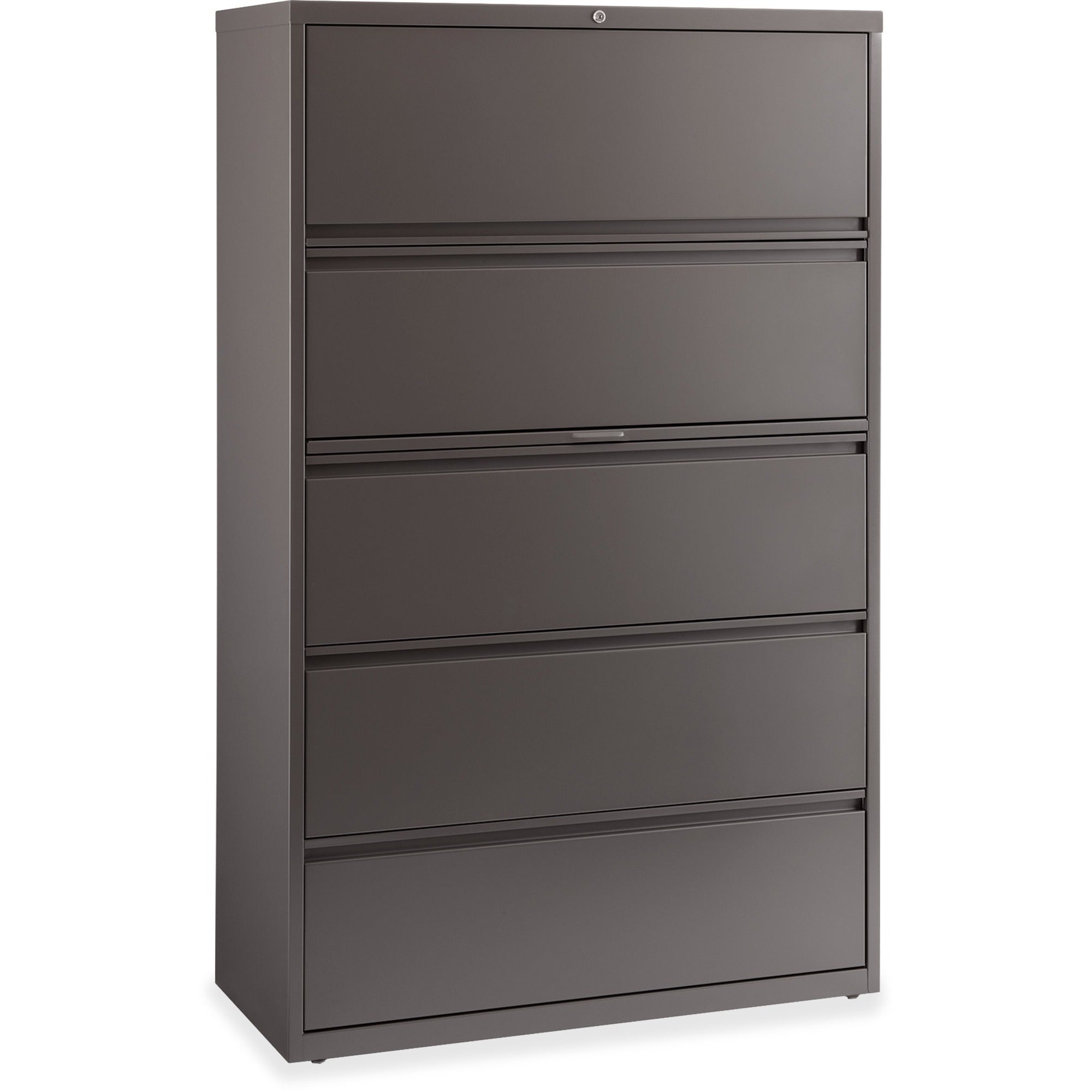 Lorell Fortress Series Lateral File w/Roll-out Posting Shelf - 42" x 18.6" x 67.6" - 1 x Shelf(ves) - 5 x Drawer(s) for File - Letter, Legal, A4 - Lateral - Magnetic Label Holder, Ball Bearing Slide, Ball-bearing Suspension, Adjustable Leveler, Inter -