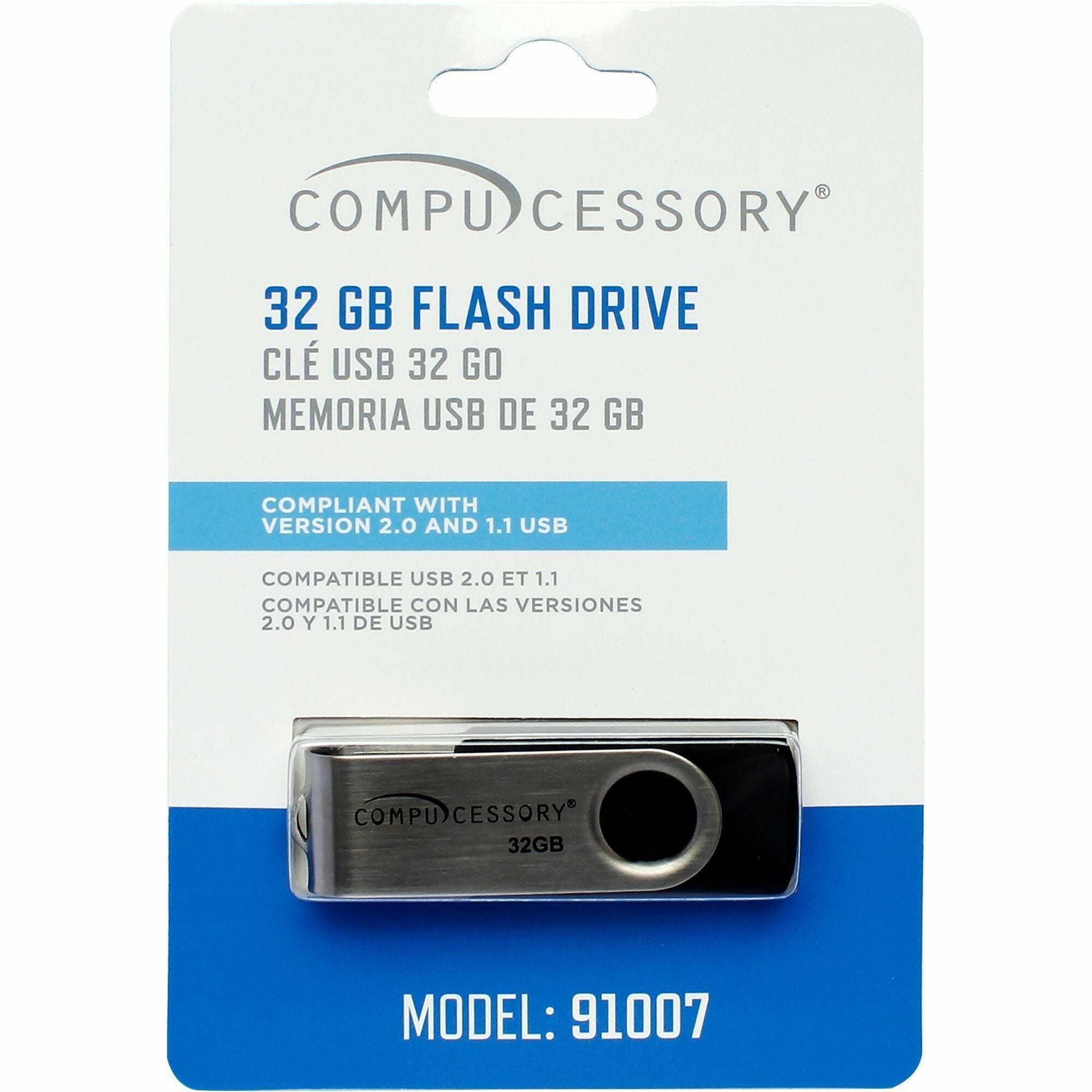 Compucessory Memory Stick-compliant Flash Drive - 32 GB - USB 2.0 - 12 MB/s Read Speed - 480 MB/s Write Speed - Silver - 1 Year Warranty - 1 Each -