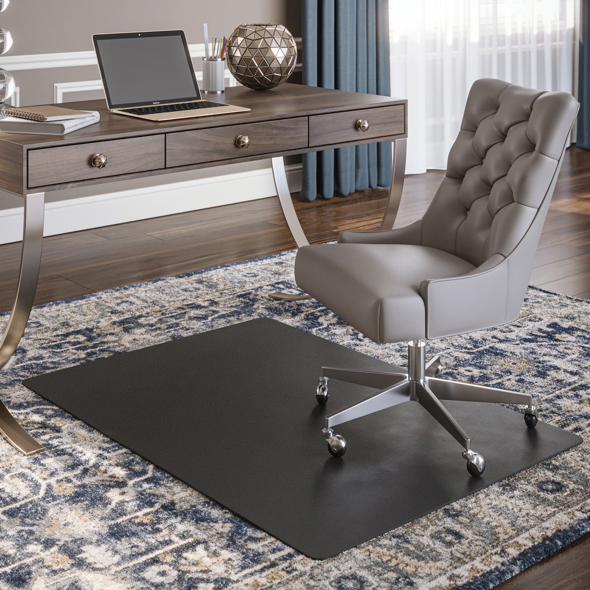 Deflecto EconoMat Chair Mat - Floor, Office, Carpeted Floor, Breakroom - 53" Length x 45" Width - Rectangular - Vinyl - Black - 1Each -