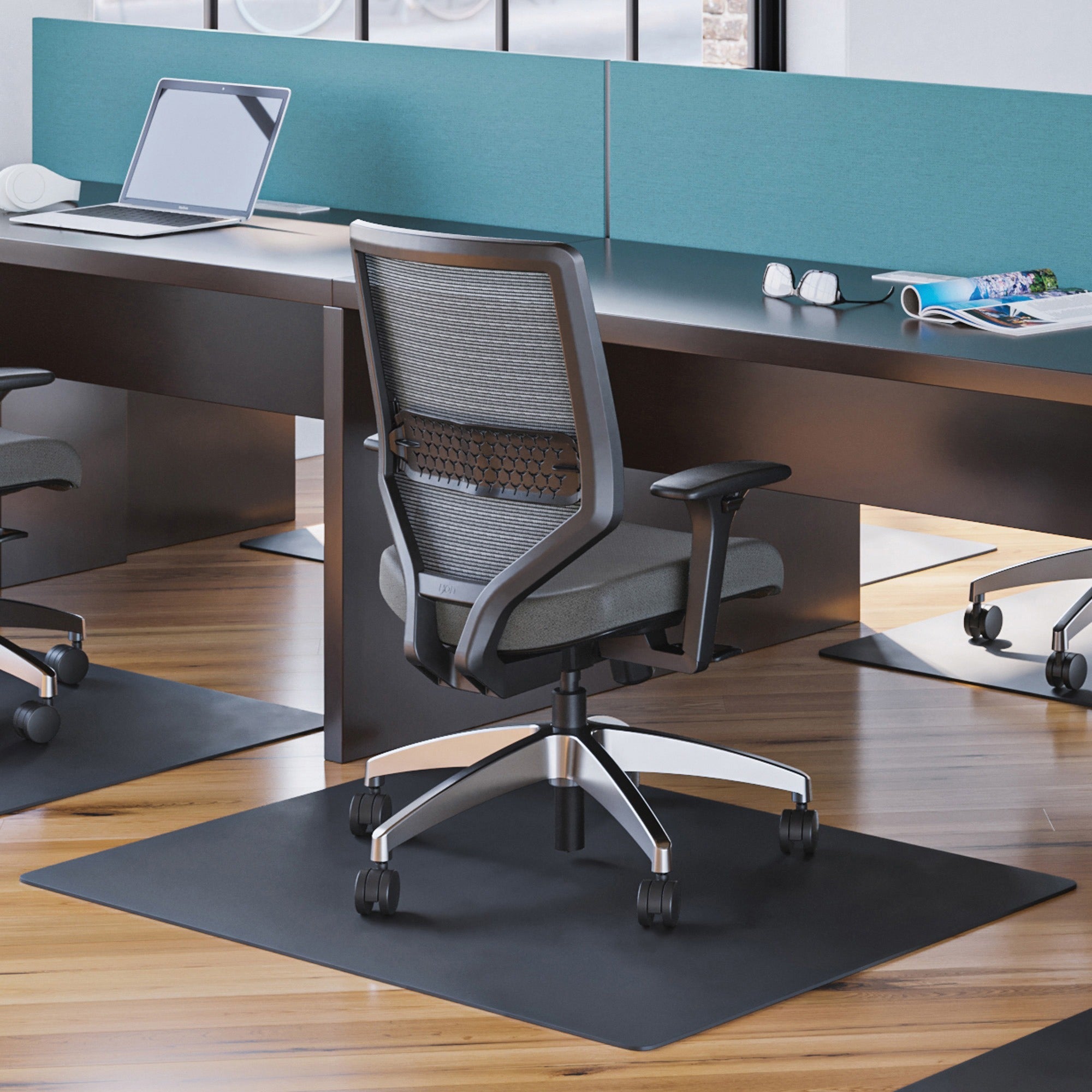 Deflecto Black EconoMat for Hard Floors - Hard Floor, Office, Carpeted Floor, Breakroom - 60" Length x 46" Width - Rectangular - Vinyl - Black - 1Each -