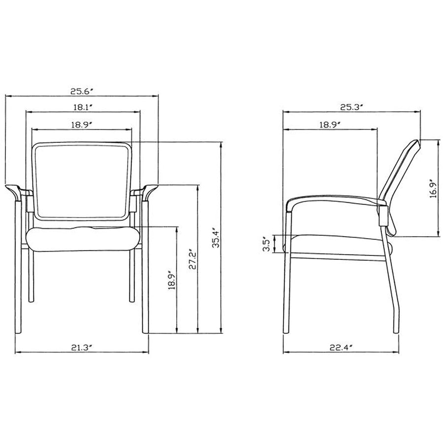 Lorell Mesh Back Stackable Guest Chair - Black Fabric Seat - Black Steel Frame - Black - Armrest - 1 Each -